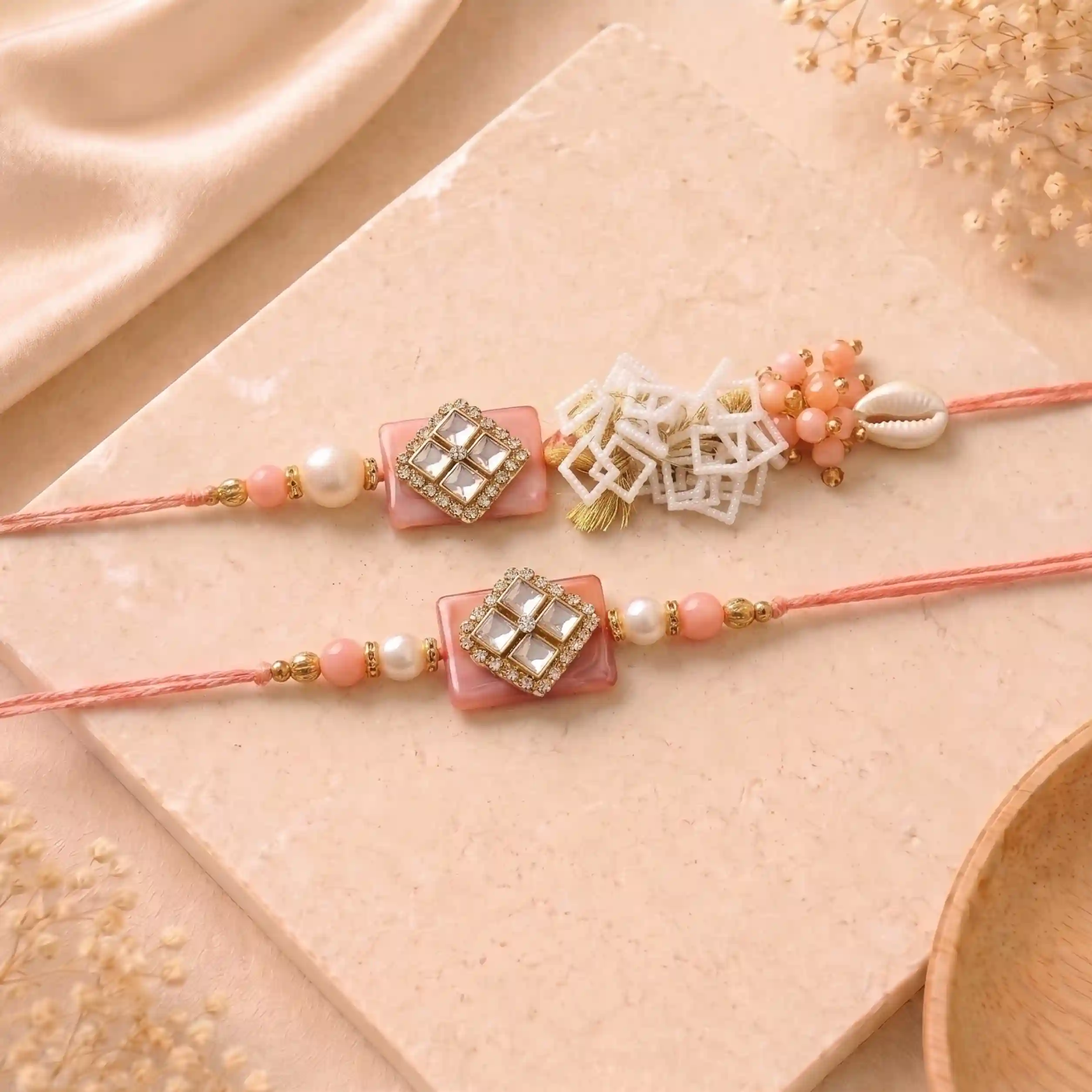 Elegant Kundan Stone Bhaiya Bhabhi Rakhi Mix of 2