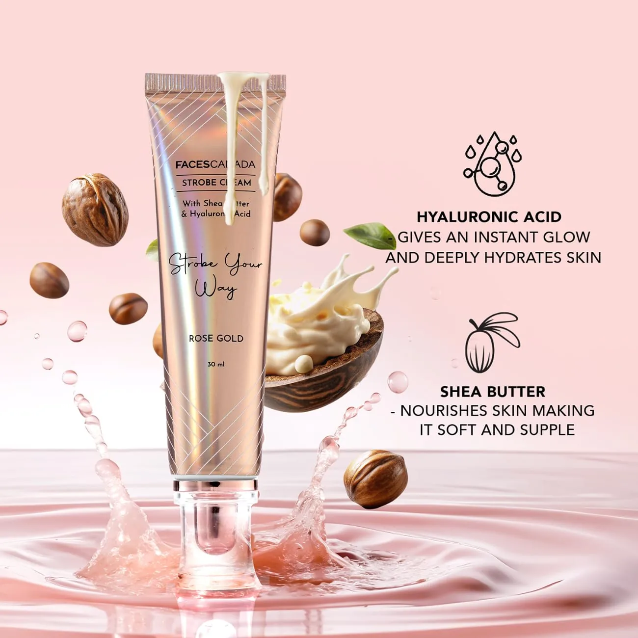 Faces Canada Strobe Cream - Rose Gold | Illuminating Moisturizer | Dewy Glow with Hyaluronic Acid-5