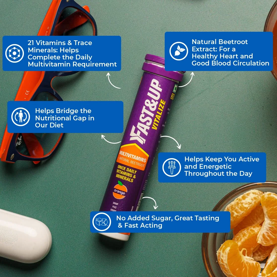 Fast&Up Vitalize Multivitamin Effervescent Tablets | Daily Health Drink | Swiss Formula with Beetroot Extract-2