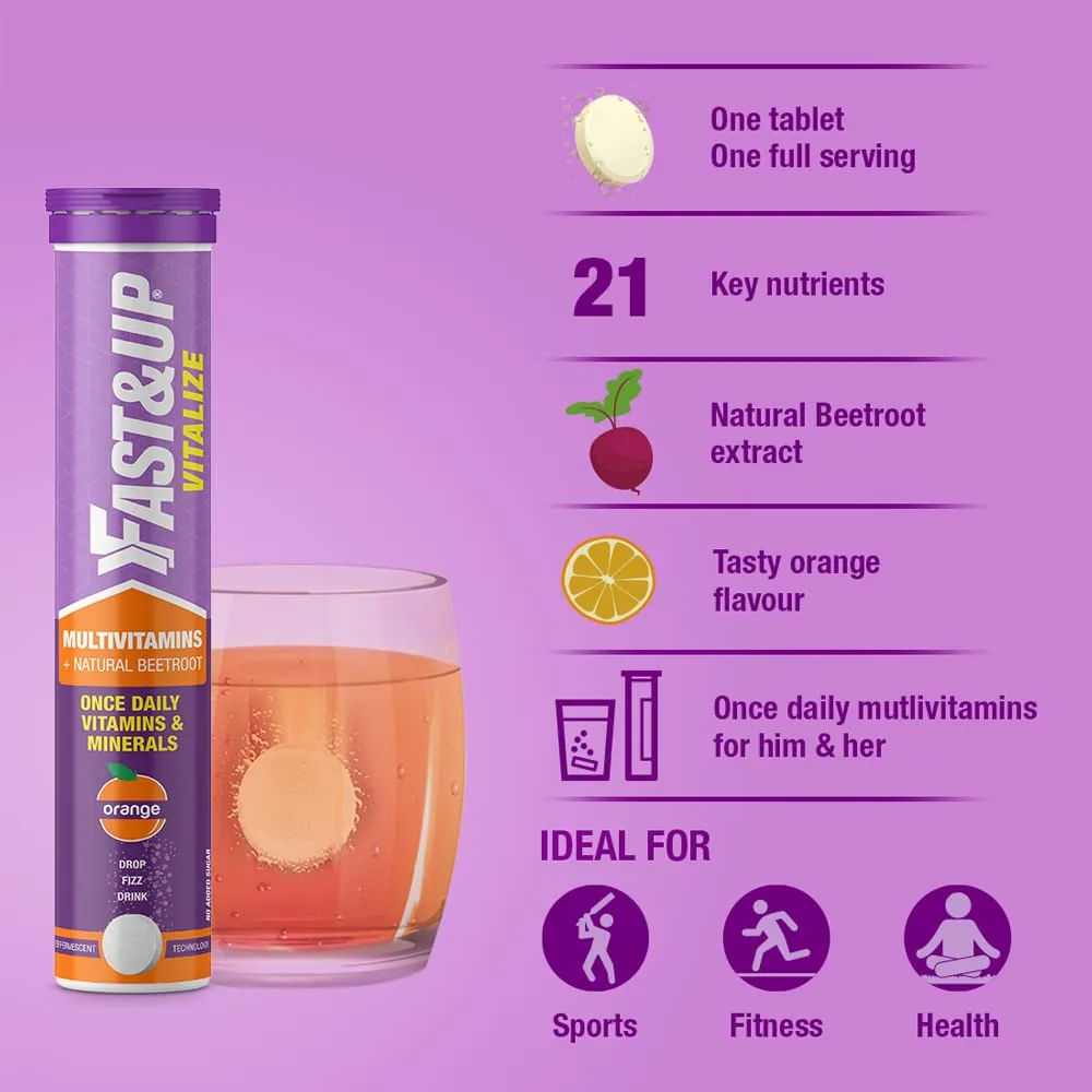 Fast&Up Vitalize Multivitamin Effervescent Tablets | Daily Health Drink | Swiss Formula with Beetroot Extract-3