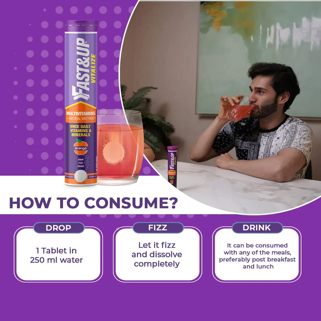 Fast&Up Vitalize Multivitamin Effervescent Tablets | Daily Health Drink | Swiss Formula with Beetroot Extract-5