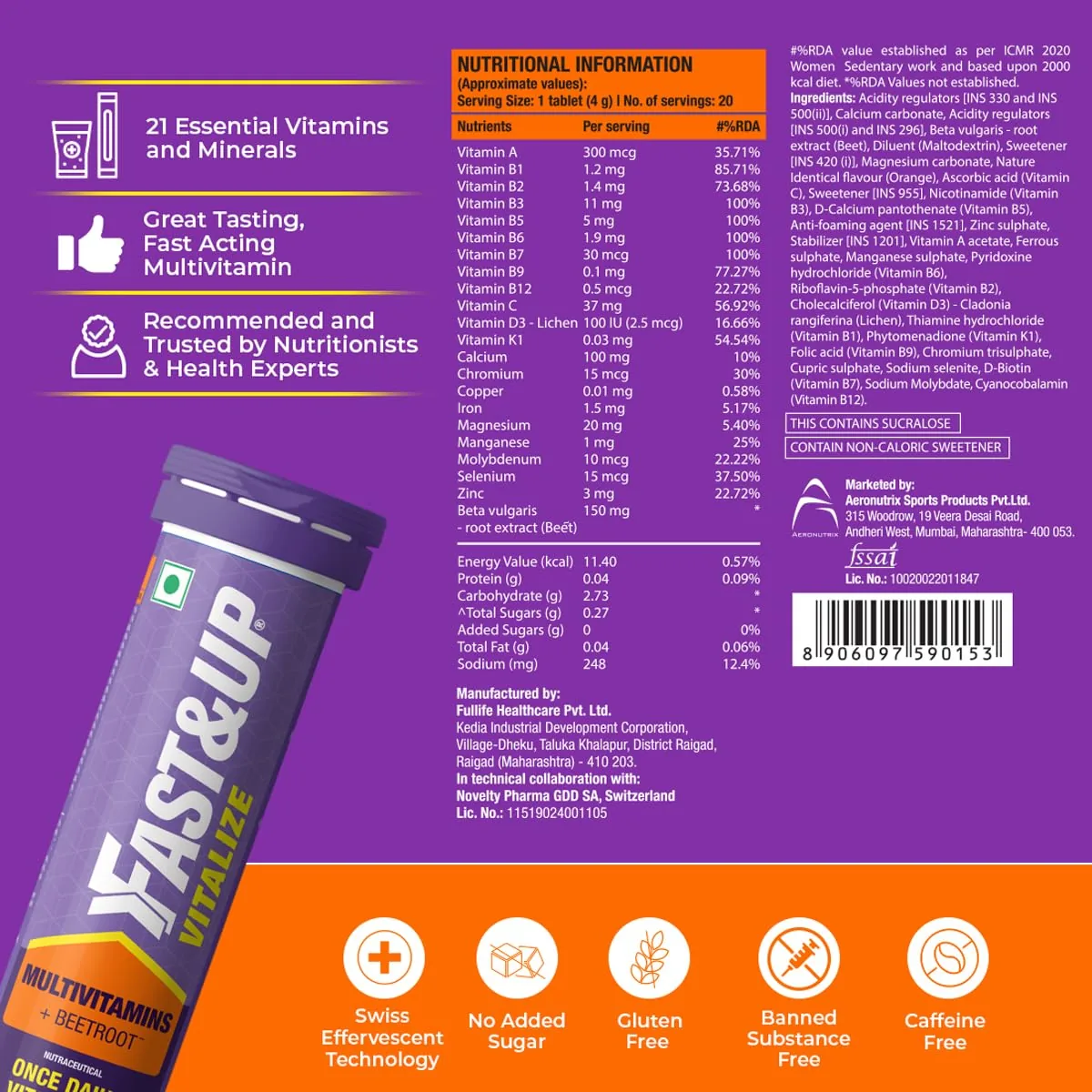 Fast&Up Vitalize Multivitamin Effervescent Tablets | Daily Health Drink | Swiss Formula with Beetroot Extract-6