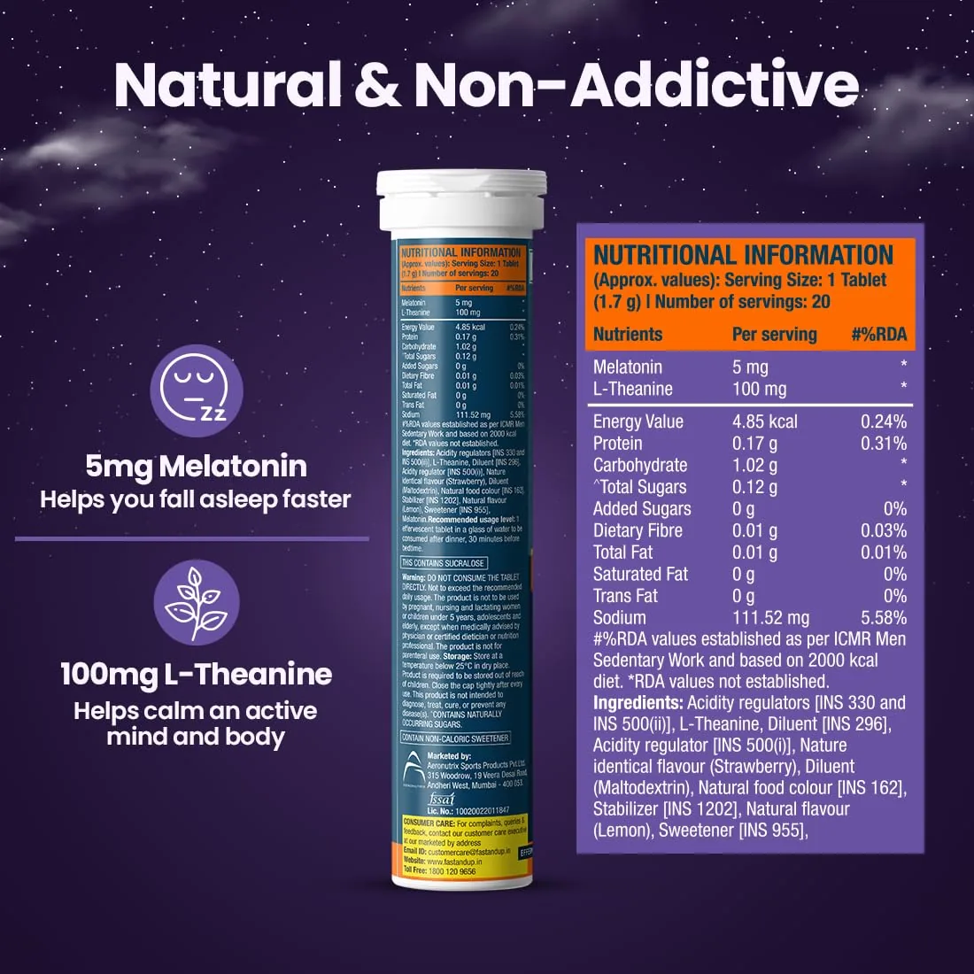Fast&Up Melatonin Effervescent Tablets | Fast-Acting Sleep Support Supplement | Strawberry Flavor-3