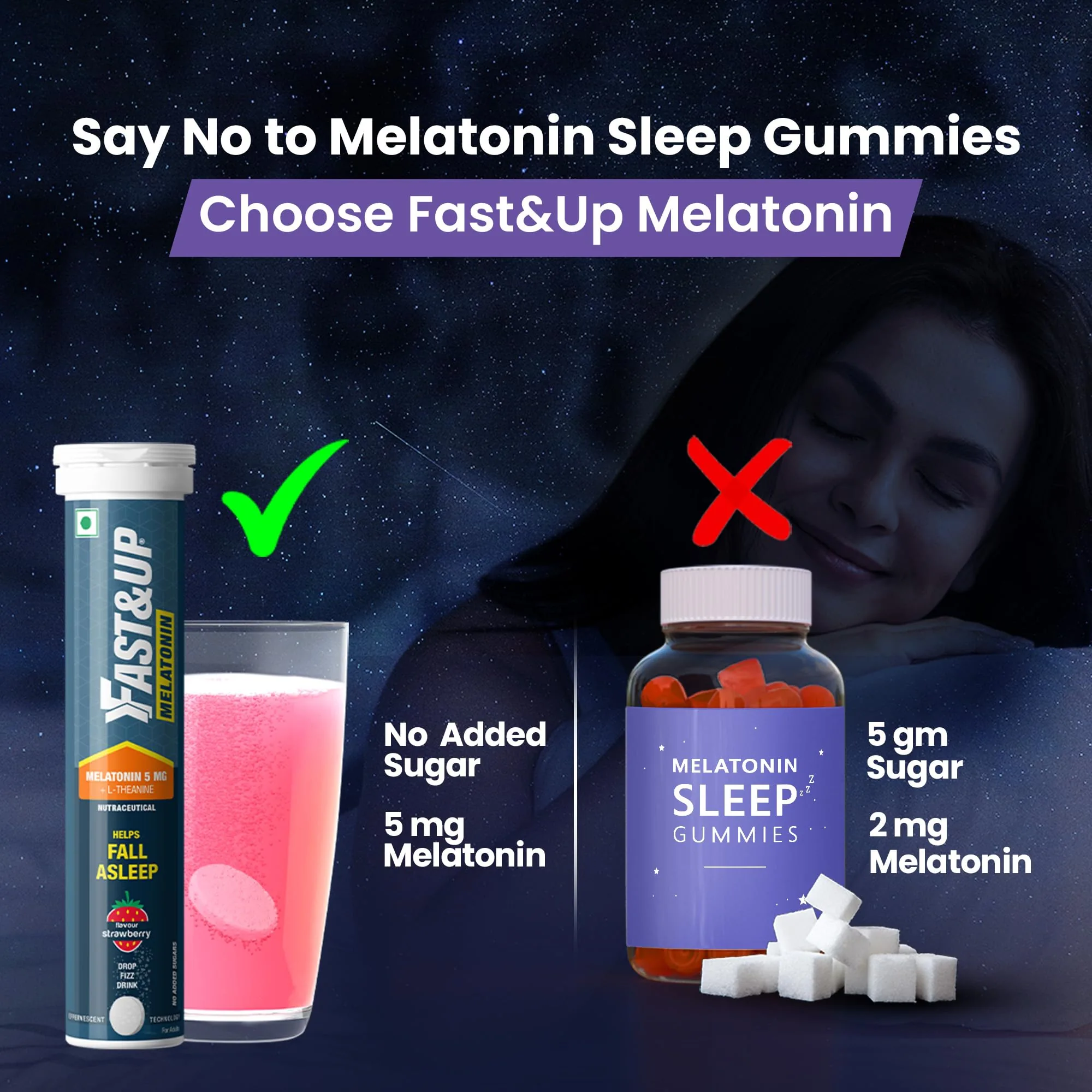 Fast&Up Melatonin Effervescent Tablets | Fast-Acting Sleep Support Supplement | Strawberry Flavor-4