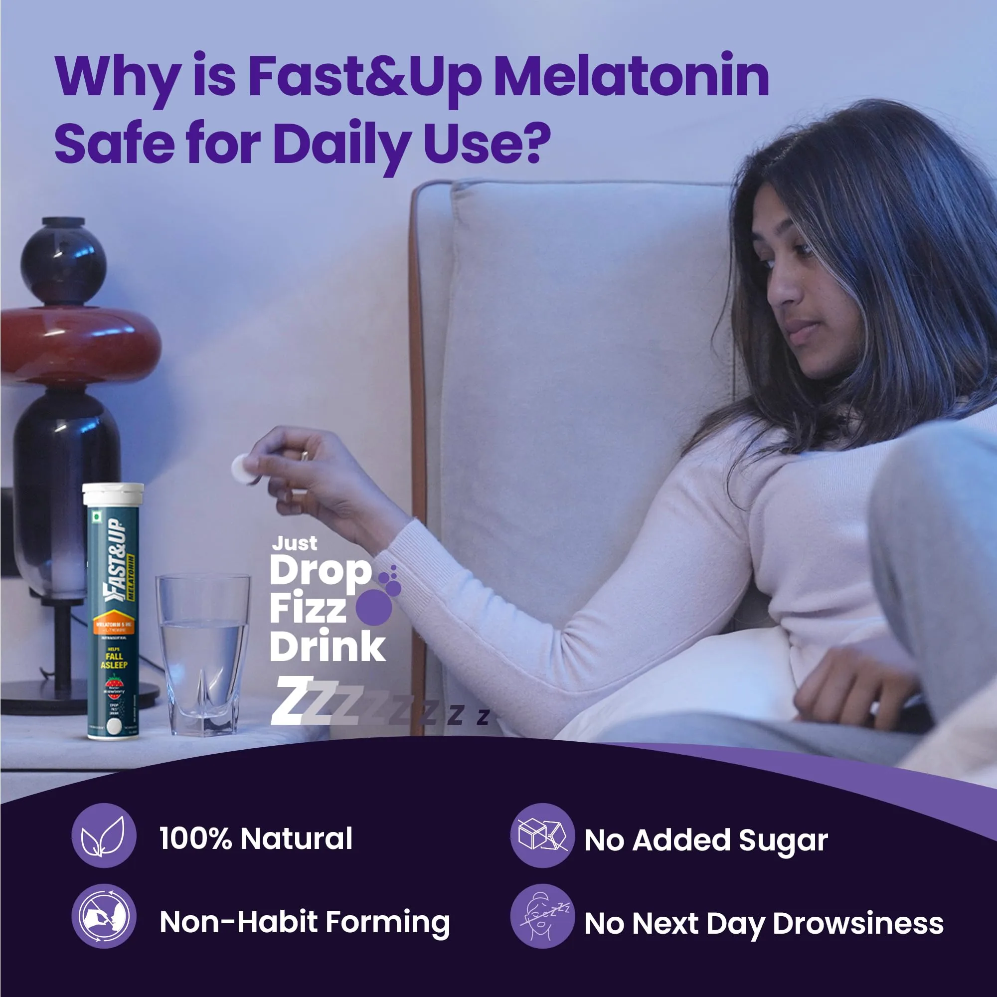Fast&Up Melatonin Effervescent Tablets | Fast-Acting Sleep Support Supplement | Strawberry Flavor-6