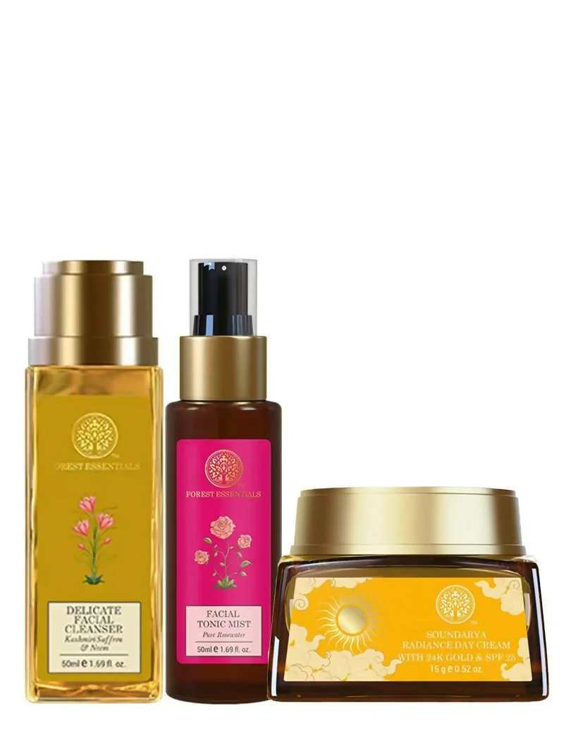 Forest Essentials Everyday Radiance Ritual Combo | Ayurvedic 3-Step Skincare Kit | Glowing & Hydrated Skin-1
