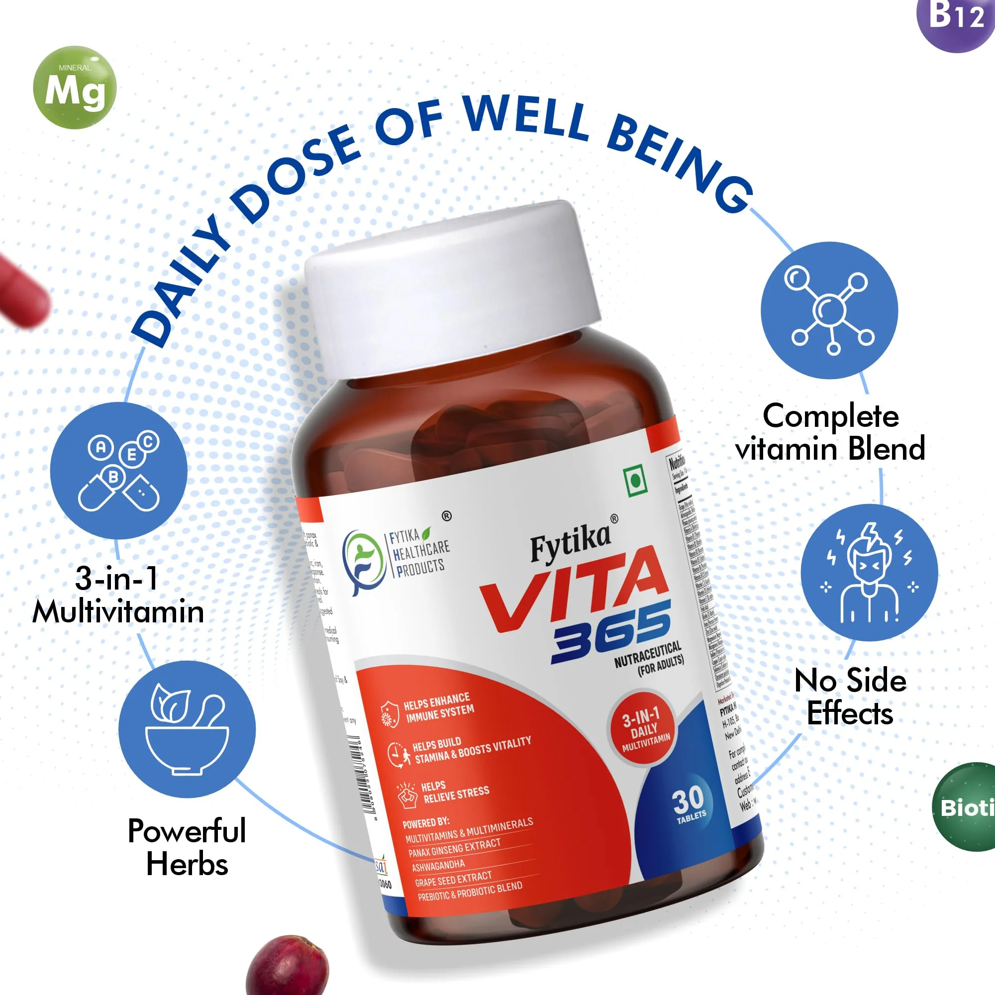 Fytika Vita 365 Tablets | 3-in-1 Daily Multivitamin | Energy, Gut Health & Stress Support-4