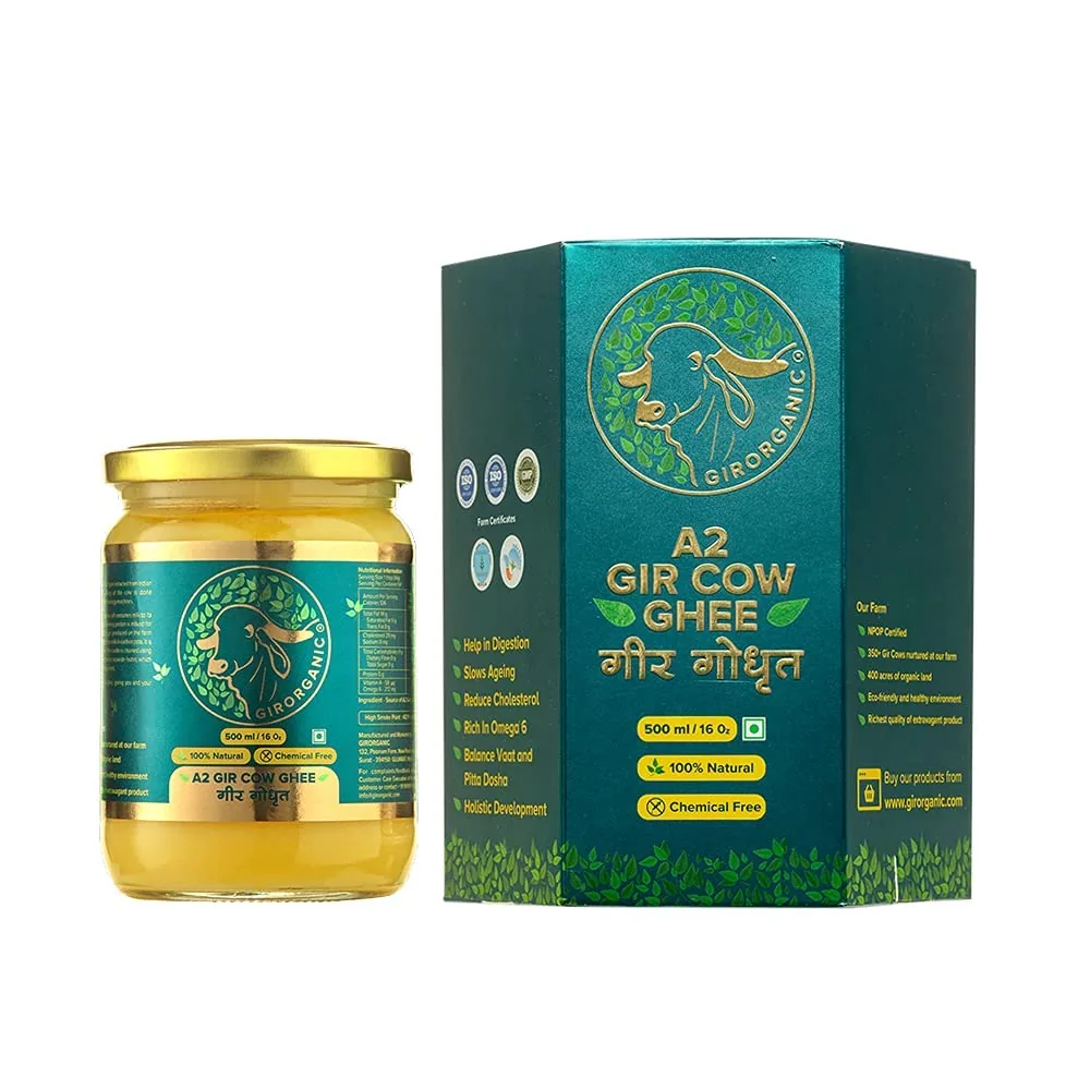 GirOrganic A2 Gir Cow Ghee | Pure Vedic Bilona Ghee | Organic Grass Fed Cow Ghee