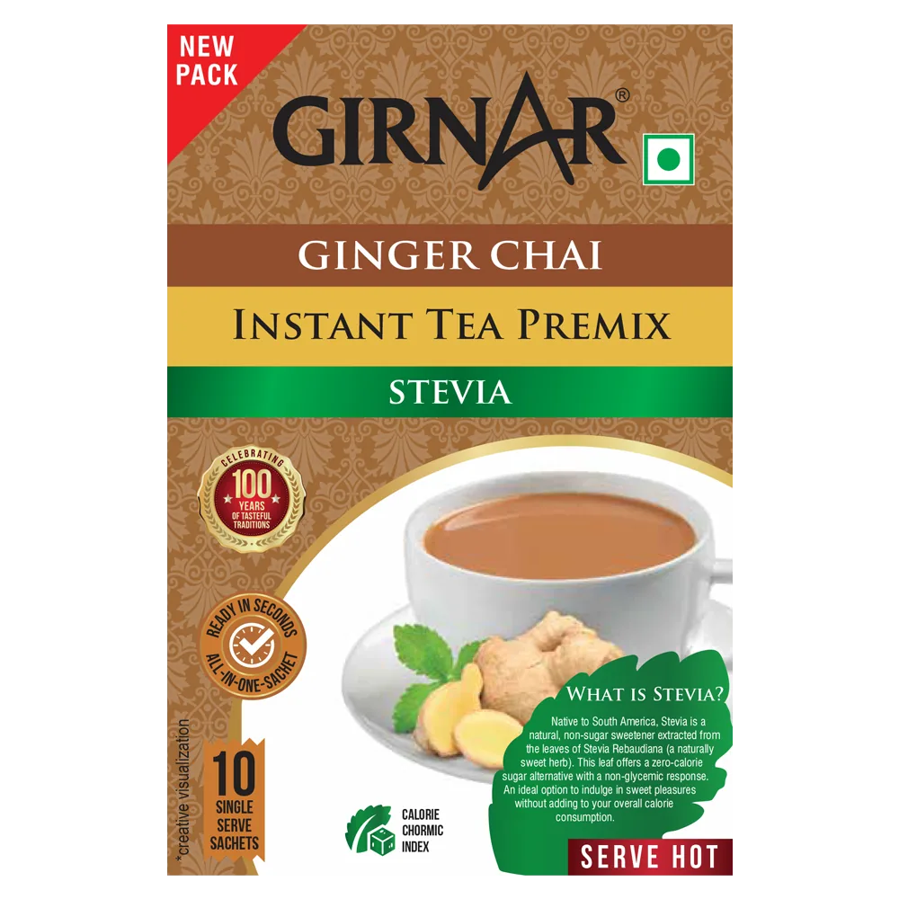 Girnar Instant Tea Premix With Ginger | Ready-to-Drink Chai | Warm Ginger Infusion 10 Single Serve Satchets