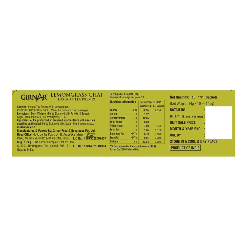 Girnar Instant Tea - Premix With Lemongrass