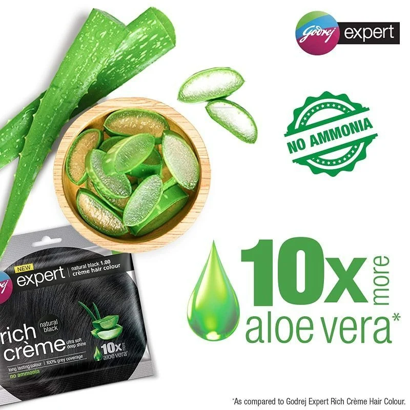 Godrej Expert Rich Creme Hair Natural Black Colour | Ammonia-Free Hair Colour | Enriched with Aloe and Milk Protein-2
