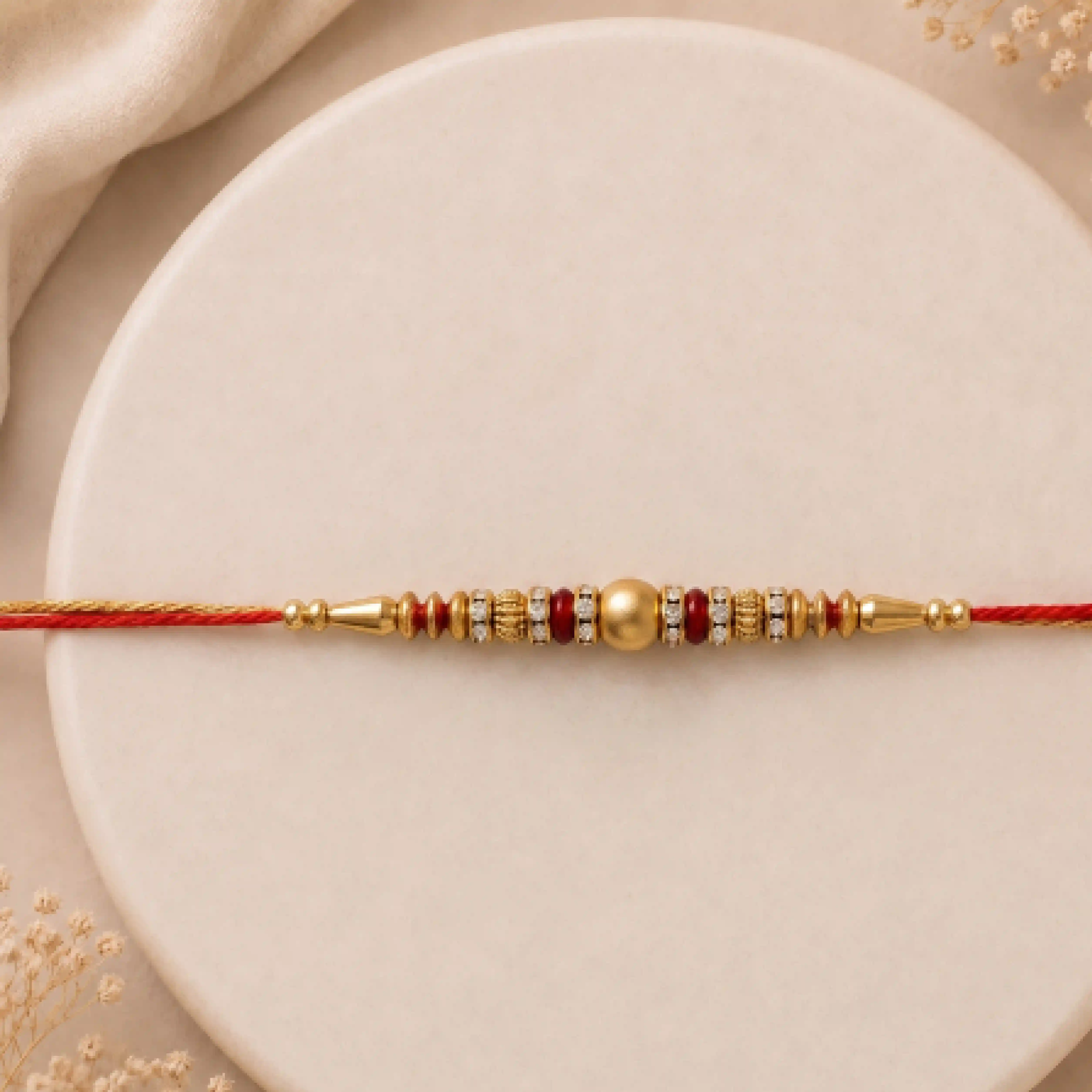 Golden Beads and Kundan Rakhi