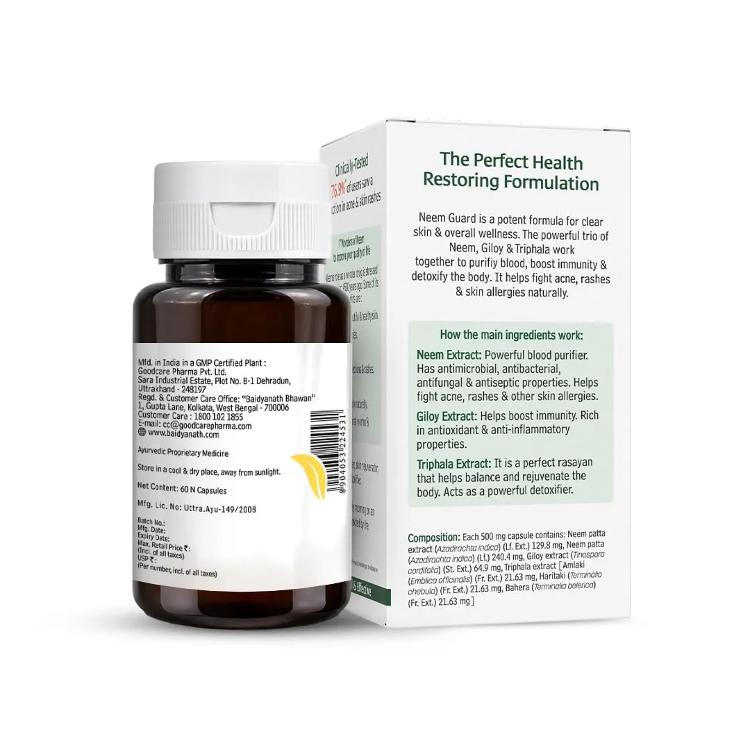 Goodcare Neem Guard Capsules | Ayurvedic Blood Purifier | Skin Health & Immunity Supplement-3