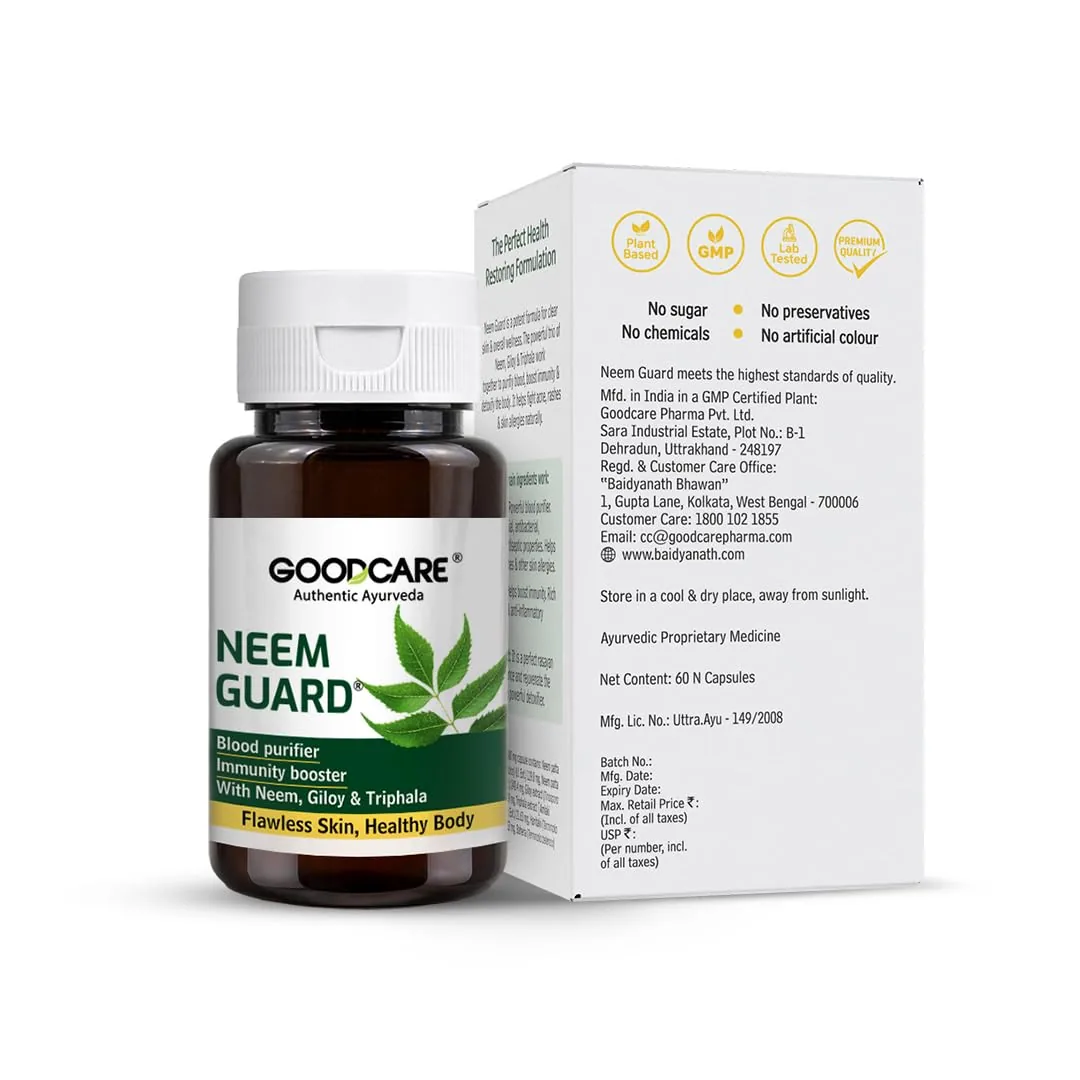 Goodcare Neem Guard Capsules | Ayurvedic Blood Purifier | Skin Health & Immunity Supplement-4