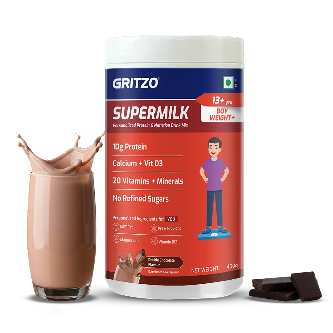 Gritzo SuperMilk Height+ for 7-12 Years Boys | Nutritional Protein Drink | Double Chocolate Flavor-1
