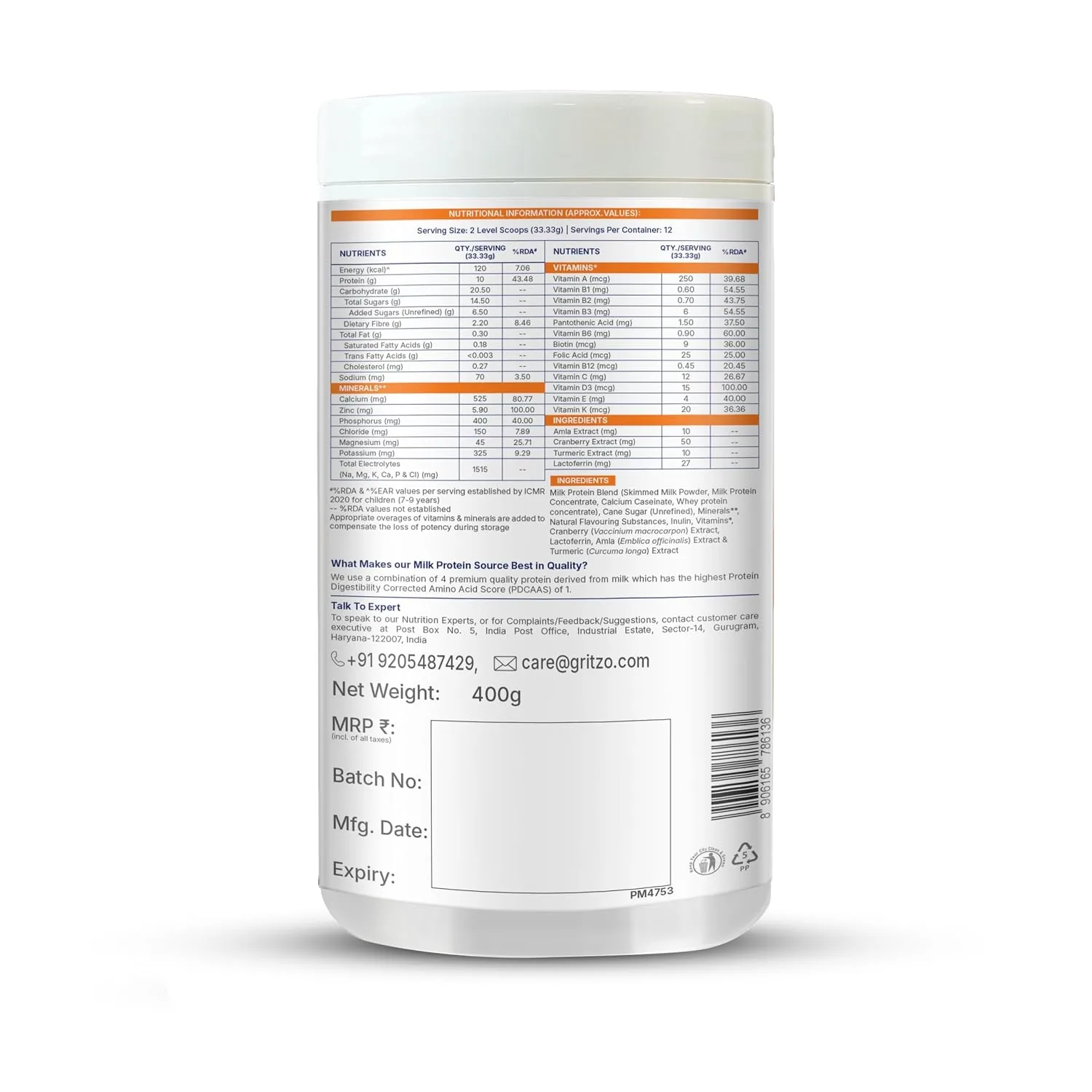 Gritzo SuperMilk Height+ (7-12y Girls) | Personalized Protein Nutrition Drink | Creamy Vanilla Flavor-7