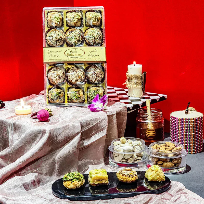 Gwalia Sweets Crispy Temptation Baklawa Box | Handcrafted Layered Pastry | Premium Assorted Nuts Sweet 15 pcs