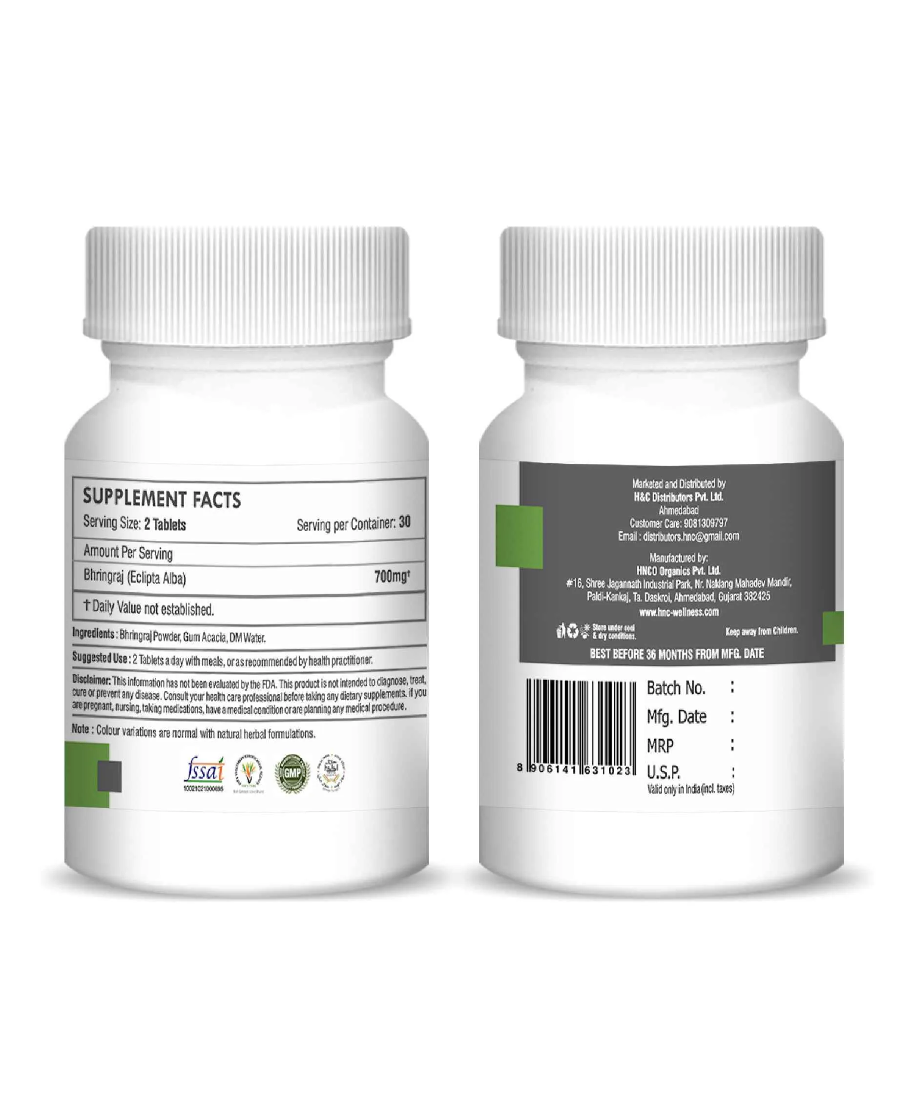 H&C Herbal Bhringraj Tablets | Ayurvedic Hair & Scalp Supplement | Natural Liver Support-2