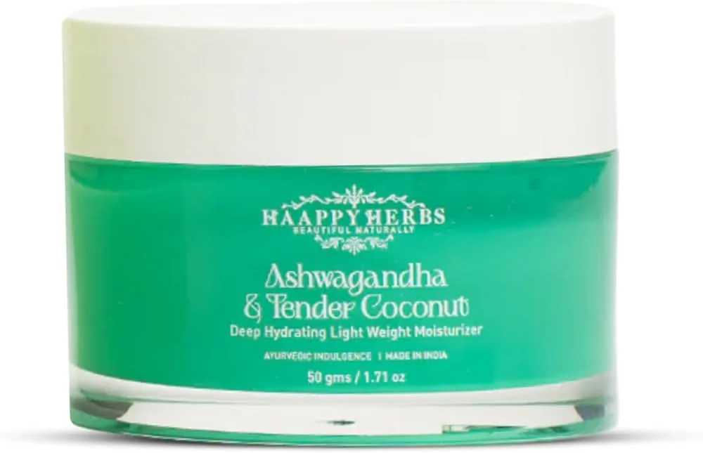 Haappyherbs Ashwagandha & Tender Coconut Deep Hydrating Light Weight Moisturizer | Ayurvedic Face Cream | Daily Hydration & Acne Prevention Haappyherbs Ashwagandha & Tender Coconut Deep Hydrating Light Weight Moisturizer | Ayurvedic Face Cream | Daily Hydration & Acne Prevention - 50 gm