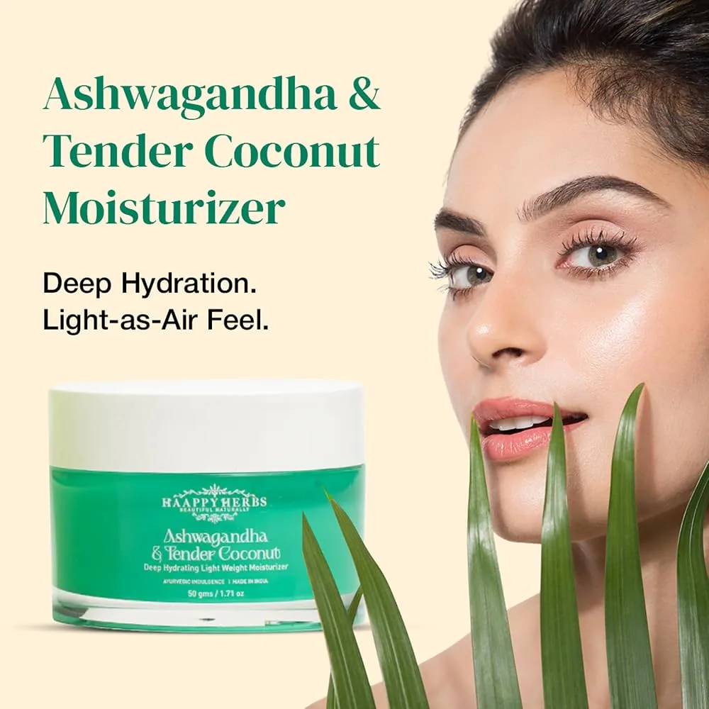Haappyherbs Ashwagandha & Tender Coconut Deep Hydrating Light Weight Moisturizer | Ayurvedic Face Cream | Daily Hydration & Acne Prevention-2