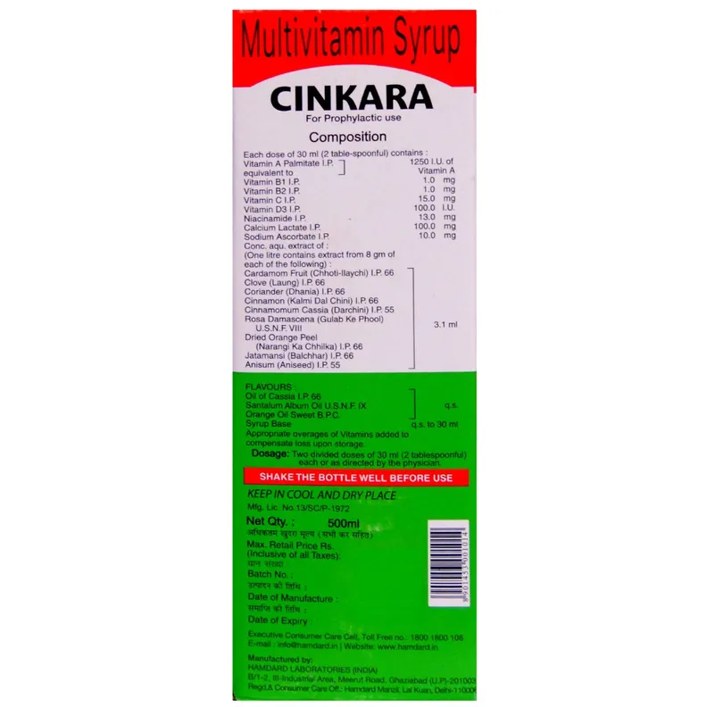 Hamdard Cinkara Multivitamin Syrup | Herbal Energy Tonic | Family Health & Vitality Booster-2
