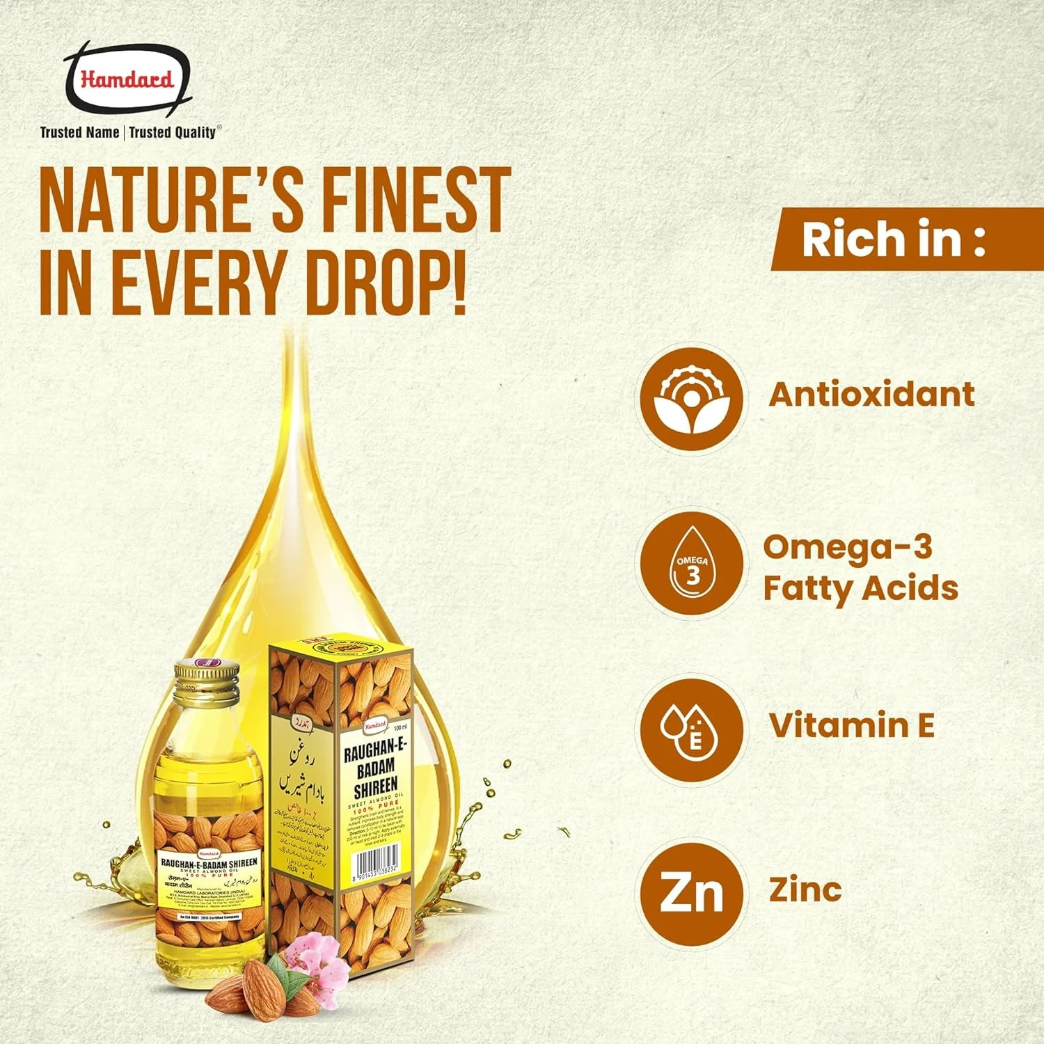 Hamdard Roghan Badam Shirin Sweet Almond Oil | Pure Almond Oil | For Hair, Skin, and Body Nourishment-3