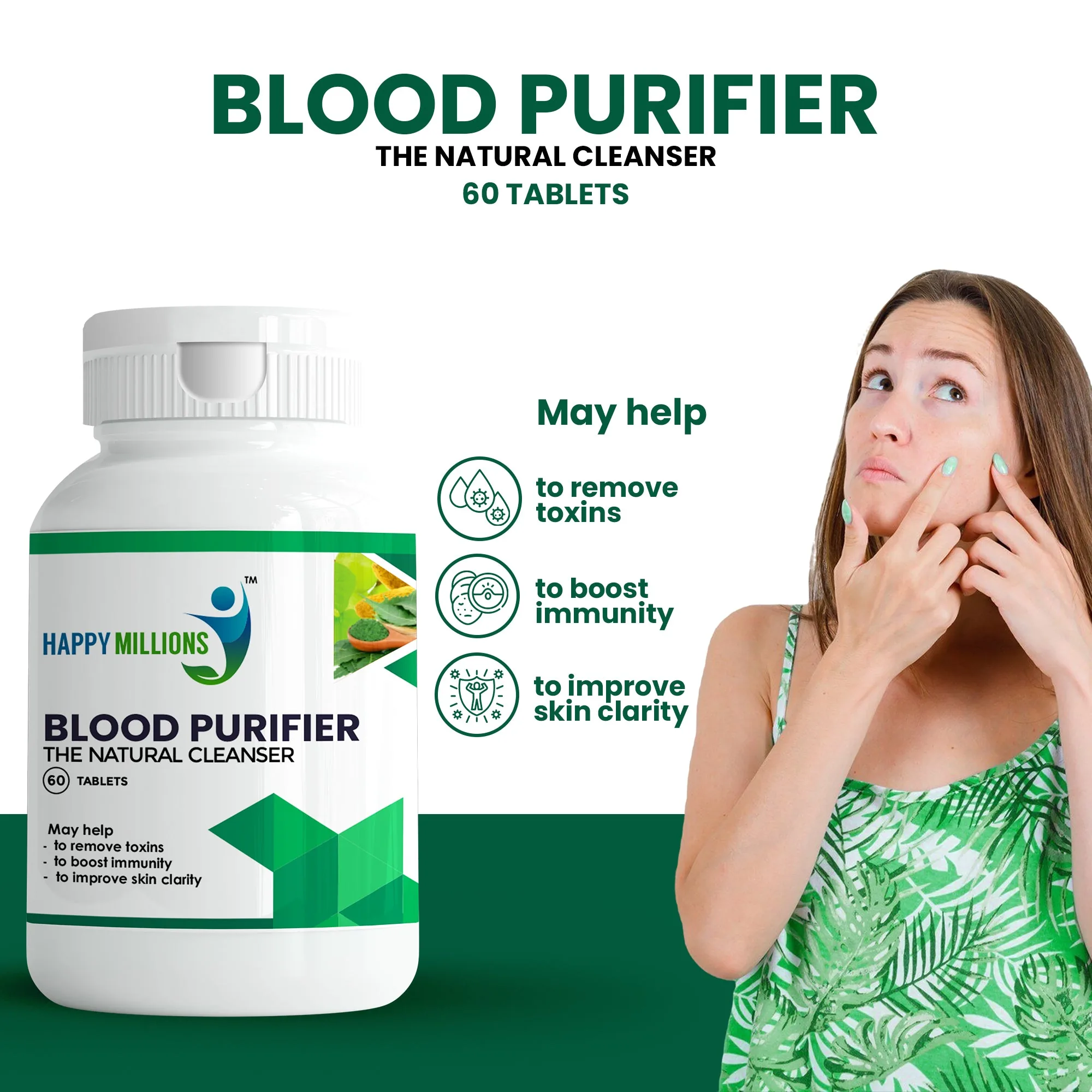 HappyMillions Blood Purifier Tablets | Ayurvedic Detox for Clear Skin & Immunity Boost-1
