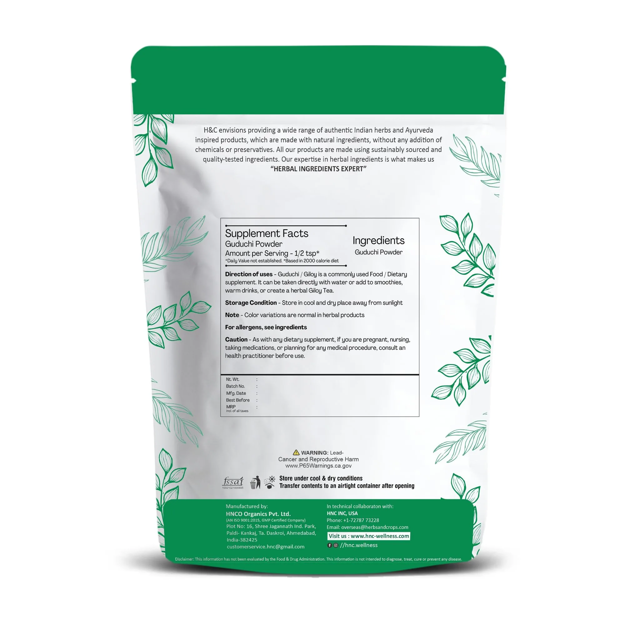 H&C Herbal Guduchi Powder | Pure Giloy Stem Powder | Natural Ayurvedic Adaptogen-2