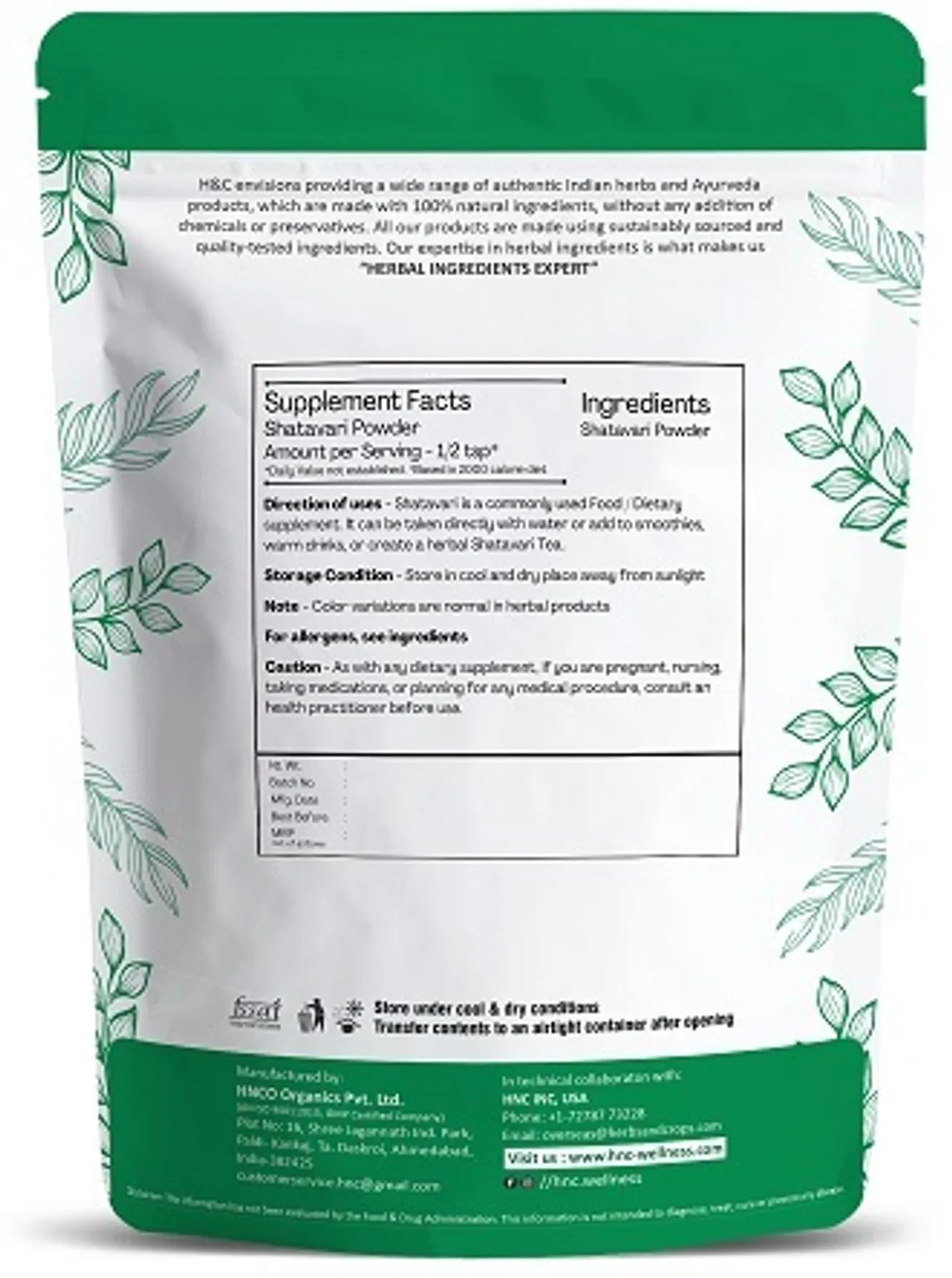 H&C Herbal Shatavari Powder | Pure Asparagus Racemosus Root | Natural Hormonal Balance & Vitality Support-2