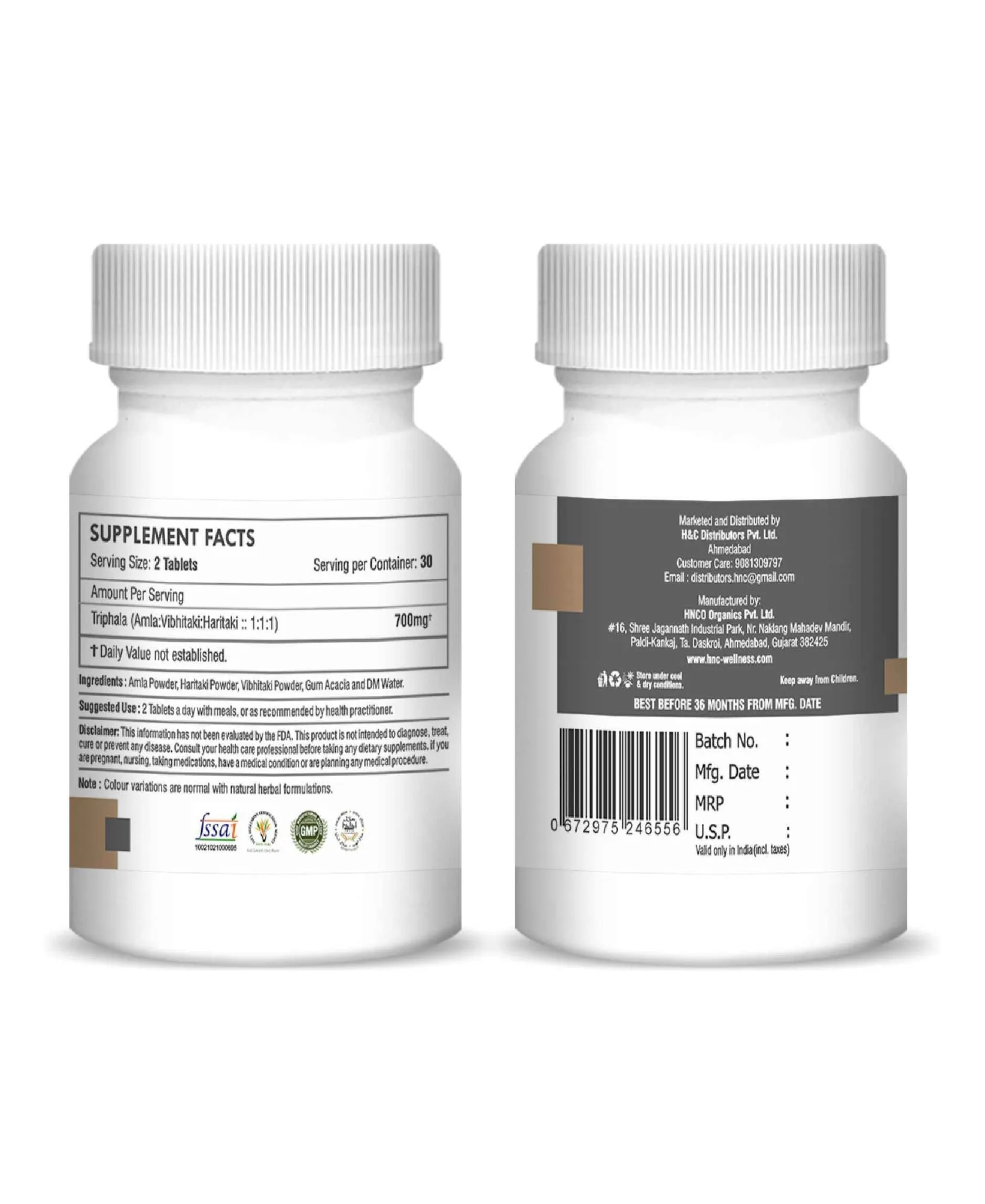 H&C Herbal Triphala Tablets | Ayurvedic Digestive Support | Natural Bowel Cleanser-2