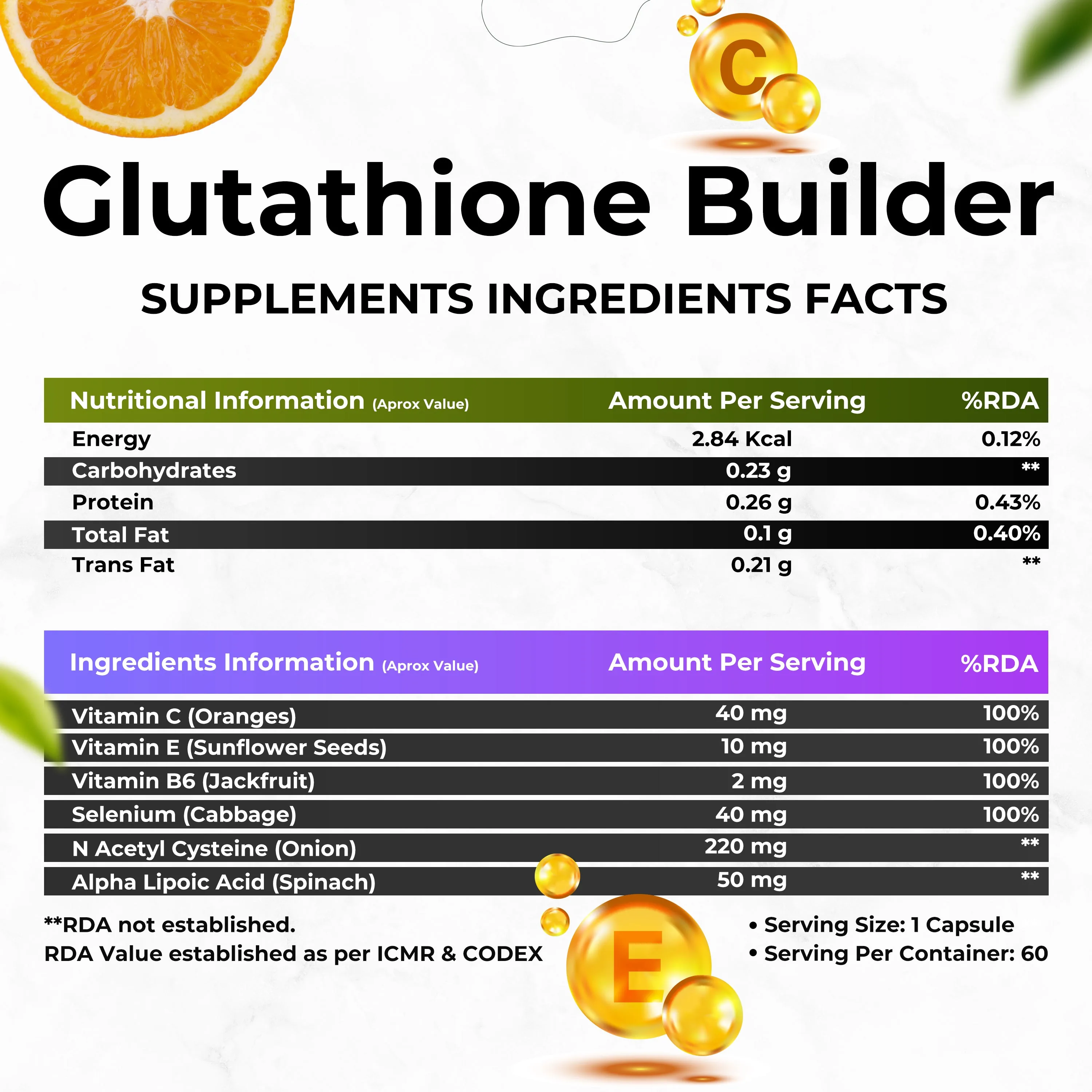 Health Veda Organics L-Glutathione Capsules | Antioxidant Skin Glow Supplement | Hyaluronic Acid & Biotin Infused-5