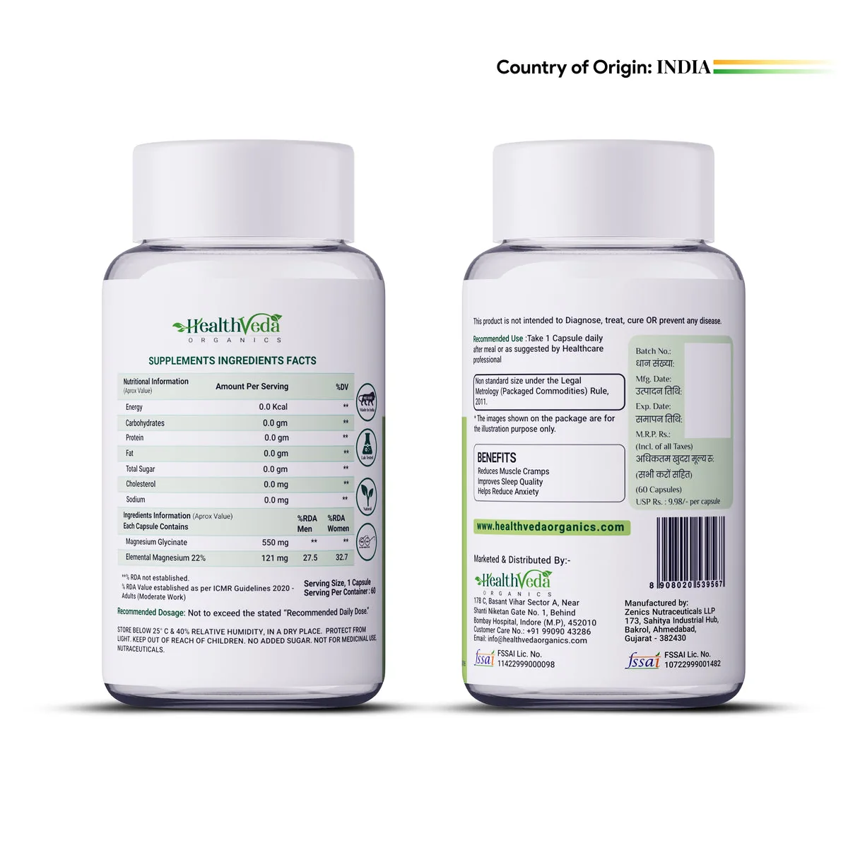 Health Veda Organics Magnesium Glycinate Capsules | High Absorption Veg Supplement | Muscle & Nerve Support-2