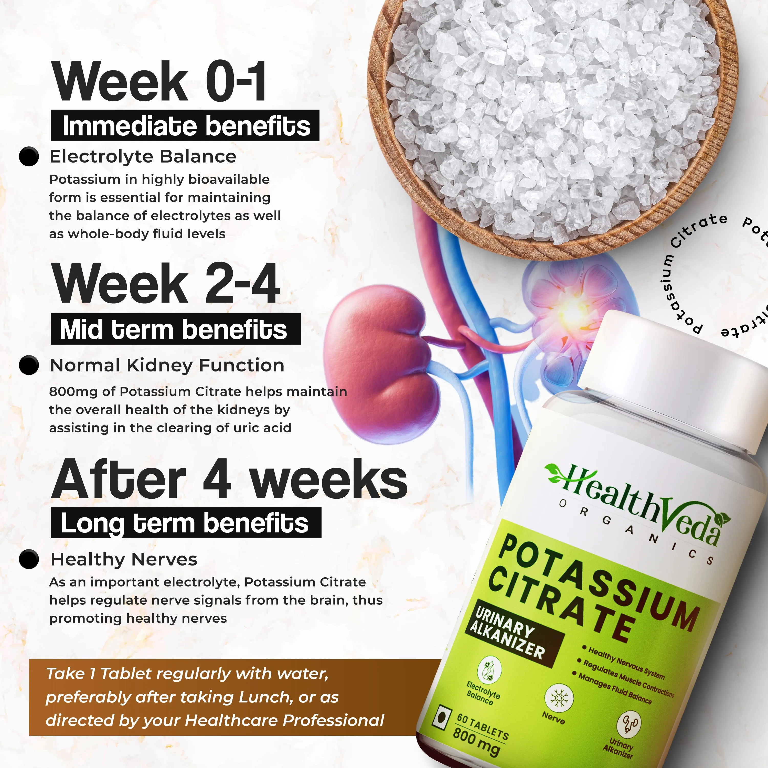 Health Veda Organics Potassium Citrate Tablets | Bioavailable Electrolyte Supplement | Nerve, Muscle & Kidney Support-3