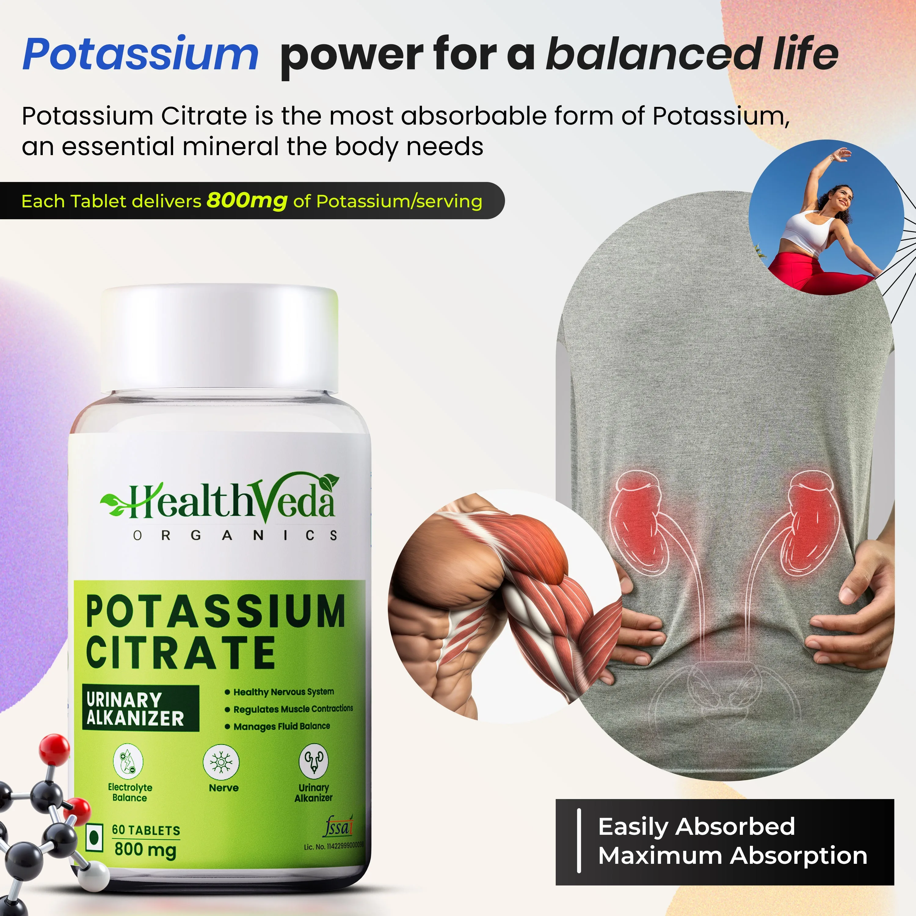 Health Veda Organics Potassium Citrate Tablets | Bioavailable Electrolyte Supplement | Nerve, Muscle & Kidney Support-5
