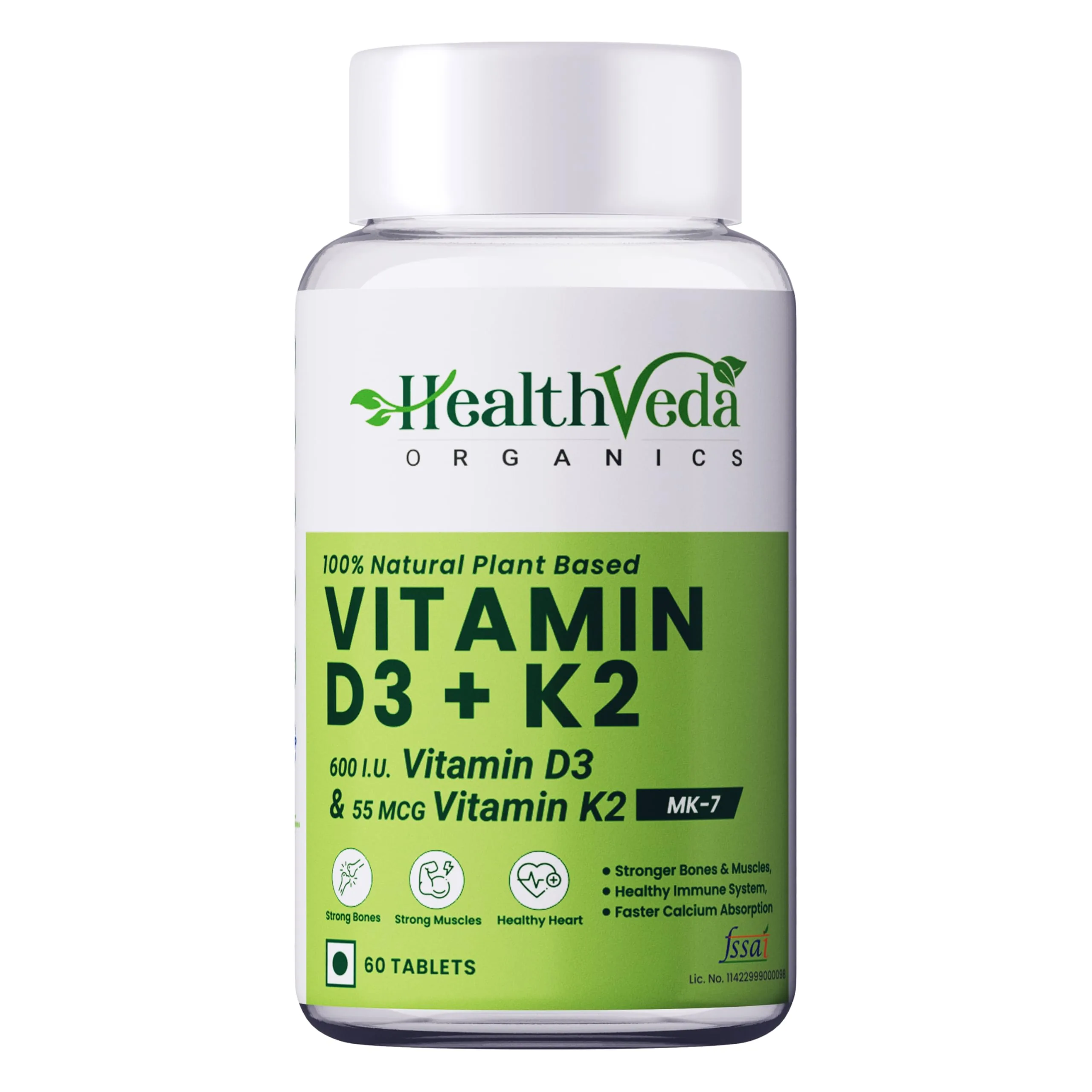Health Veda Organics Vitamin D3 + K2 Tablets | Plant-Based Bone & Joint Support | Vegan & Gluten-Free-1