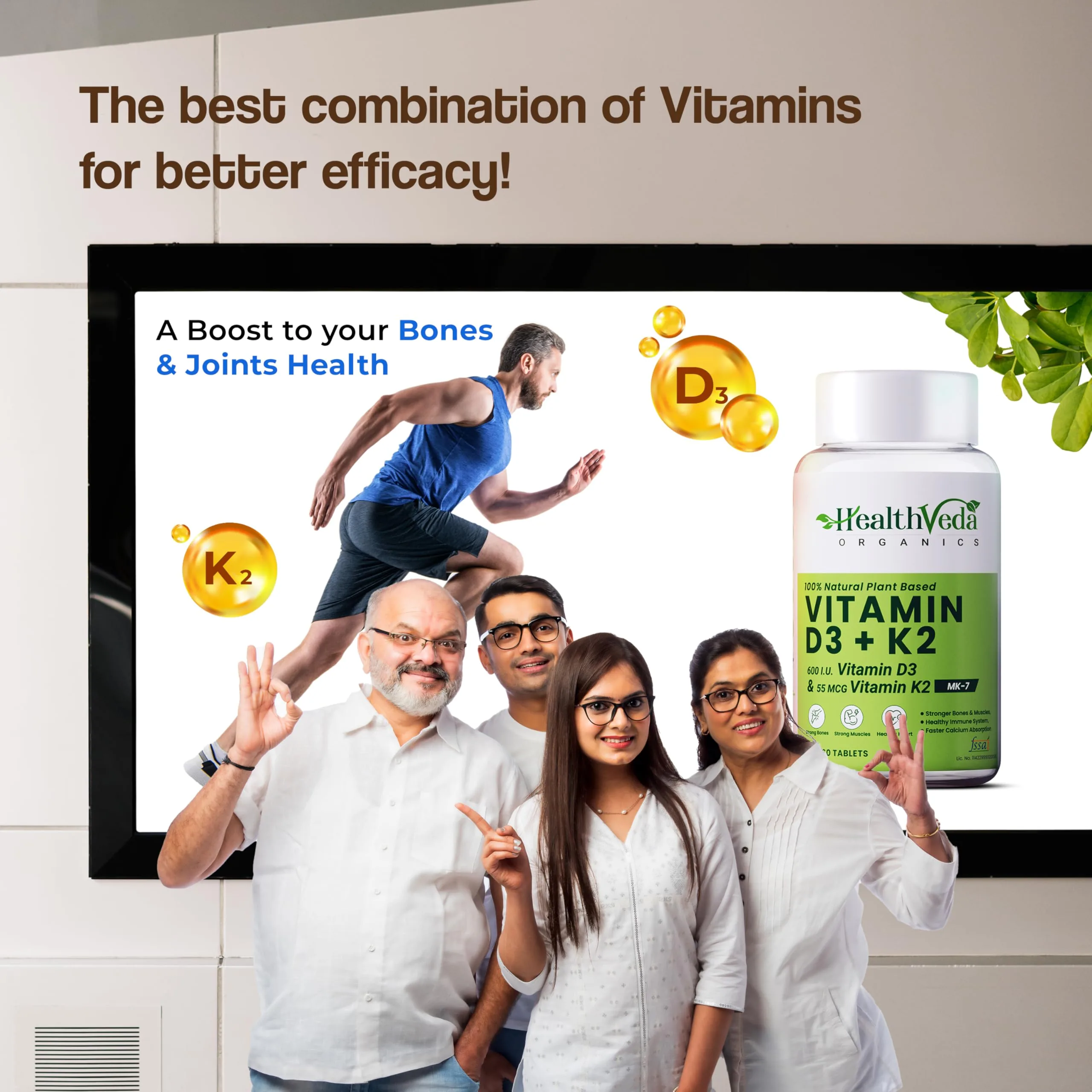 Health Veda Organics Vitamin D3 + K2 Tablets | Plant-Based Bone & Joint Support | Vegan & Gluten-Free-5