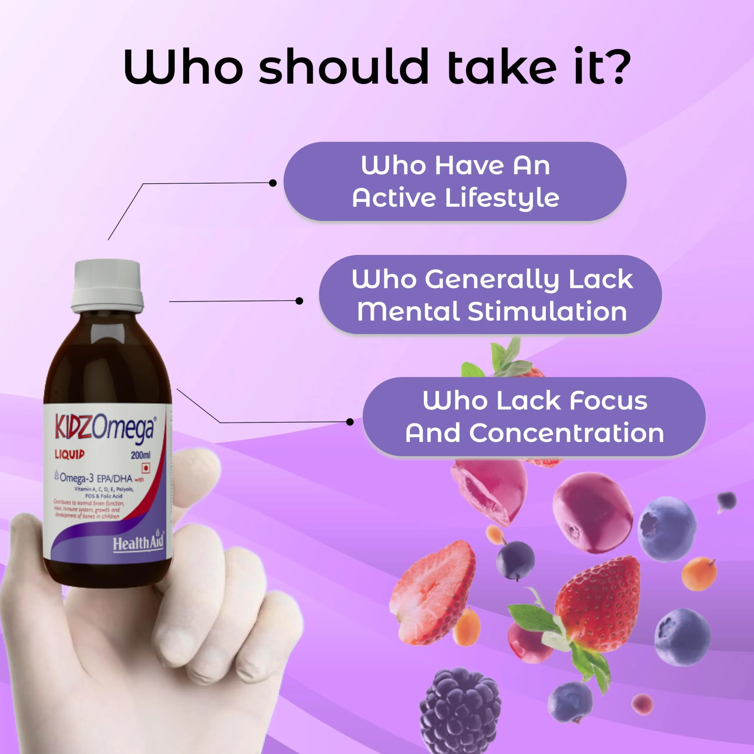 HealthAid KidzOmega (Omega 3) Syrup for Children | High Strength Liquid Fish Oil | Brain and Immunity Support-2