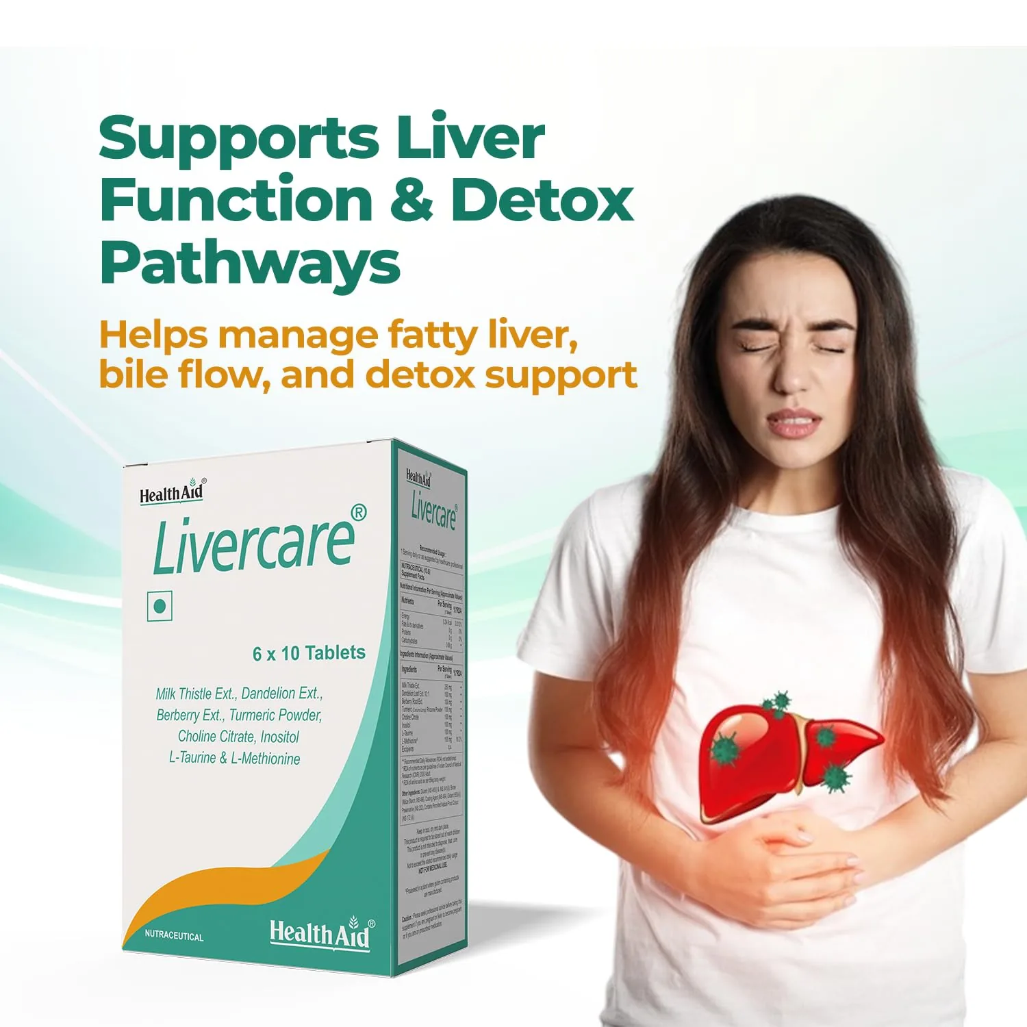 HealthAid Livercare Tablets | Liver Detox & Cleanse Supplement | Lipotropic & Herbal Support-4