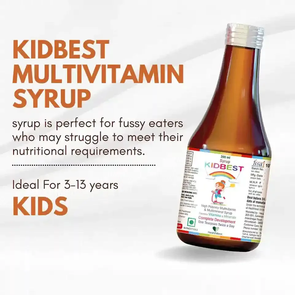 HealthBest Kidbest Multivitamin & Multimineral Syrup for Kids | Daily Growth & Immune Support Liquid | Essential Nutrients for Fussy Eaters-2