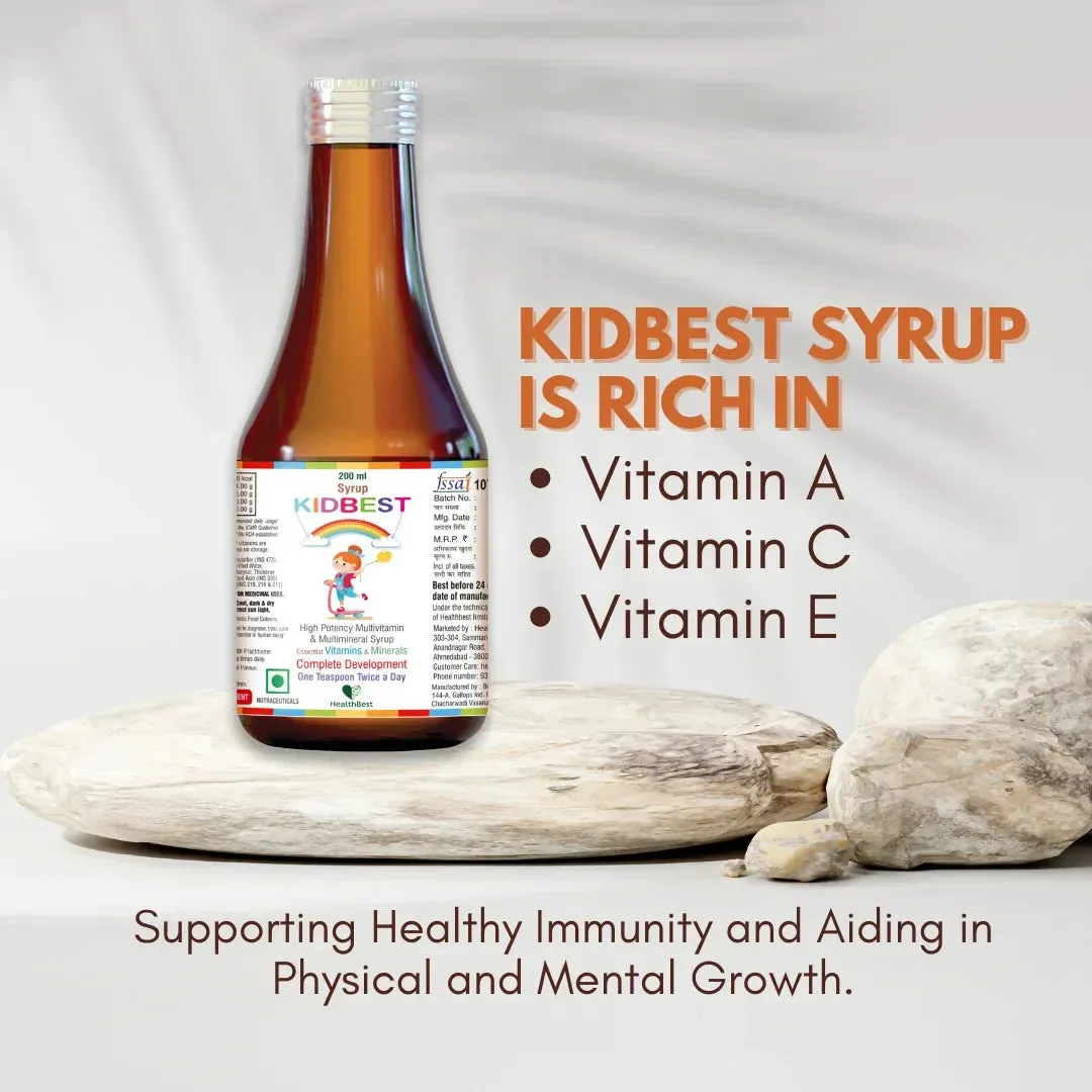 HealthBest Kidbest Multivitamin & Multimineral Syrup for Kids | Daily Growth & Immune Support Liquid | Essential Nutrients for Fussy Eaters-3