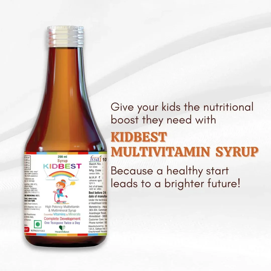 HealthBest Kidbest Multivitamin & Multimineral Syrup for Kids | Daily Growth & Immune Support Liquid | Essential Nutrients for Fussy Eaters-4