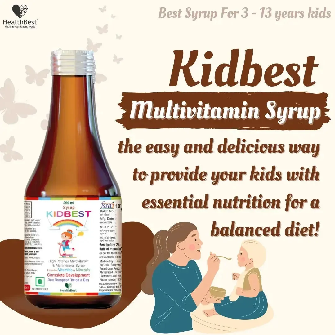 HealthBest Kidbest Multivitamin & Multimineral Syrup for Kids | Daily Growth & Immune Support Liquid | Essential Nutrients for Fussy Eaters-5