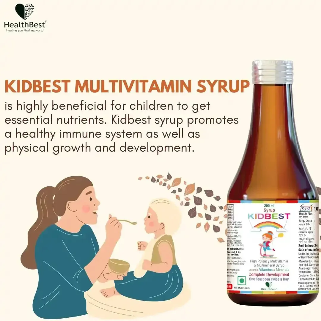 HealthBest Kidbest Multivitamin & Multimineral Syrup for Kids | Daily Growth & Immune Support Liquid | Essential Nutrients for Fussy Eaters-6