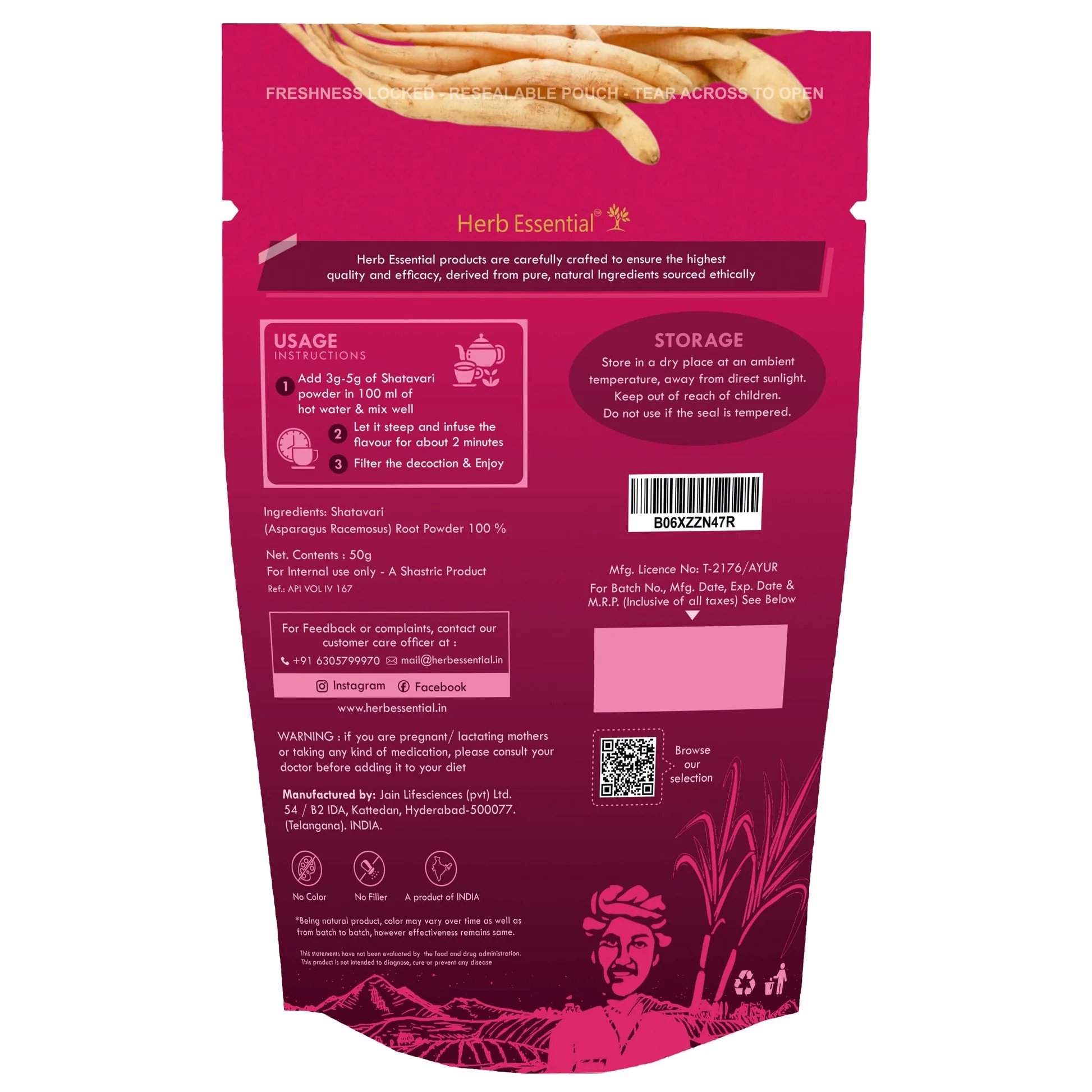 Herb Essential Shatavari Powder | Pure Asparagus Racemosus Root Extract | Ayurvedic Women's Wellness Supplement-2