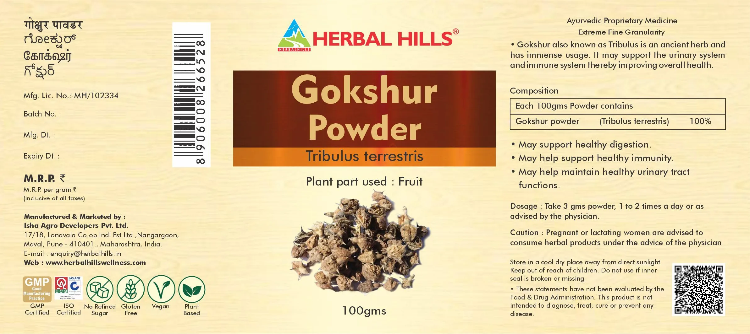 Herbal Hills Ayurveda Gokshur Powder | Pure Tribulus Terrestris Churna | Kidney and Vitality Support-2