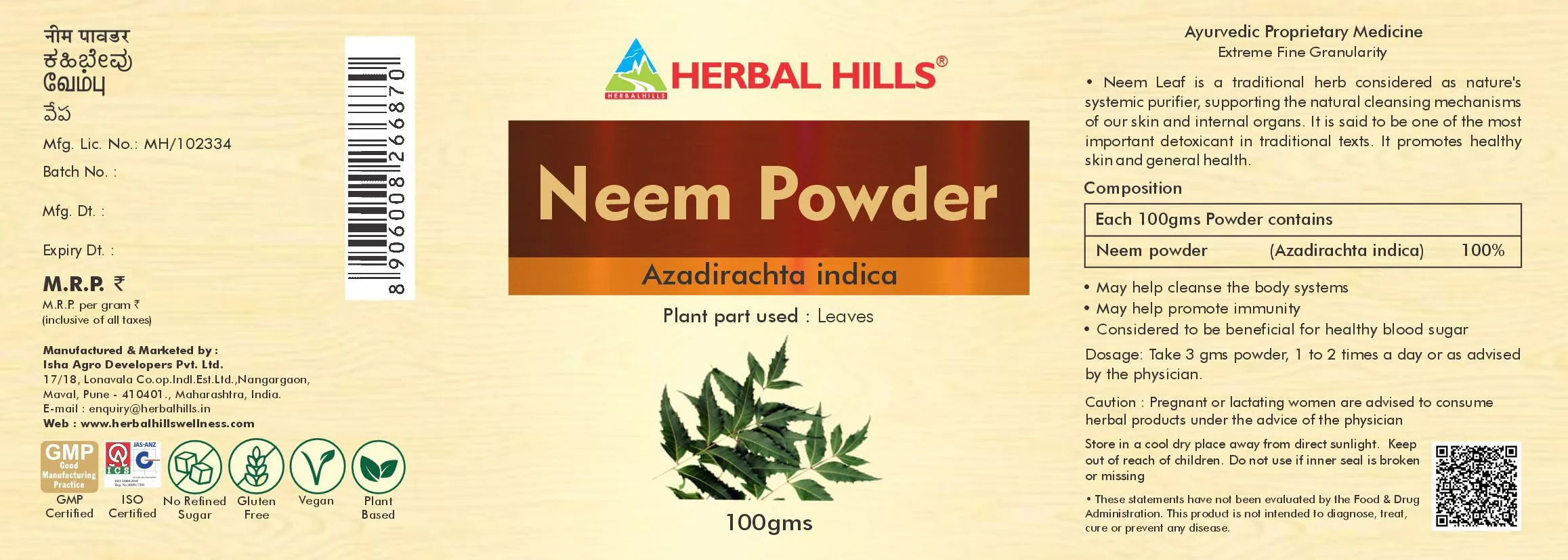 Herbal Hills Ayurveda Neem Powder | Pure Azadirachta Indica Leaf Powder | Natural Detox and Skin Care Support-4