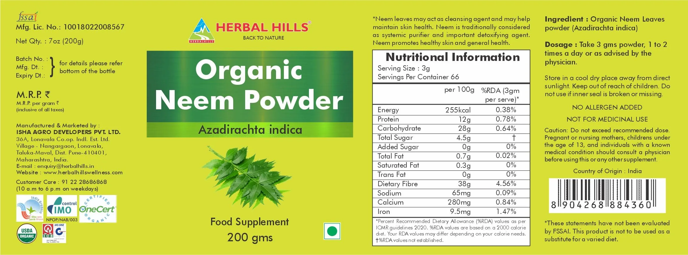 Herbal Hills Organic Neem Powder | Pure Azadirachta Indica | Natural Detox and Skin Care-5
