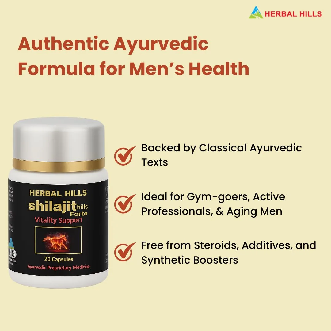 Herbal Hills Shilajithills Forte Vitality Support Capsules | Ayurvedic Men's Health Supplement | Stamina & Stress Relief-4