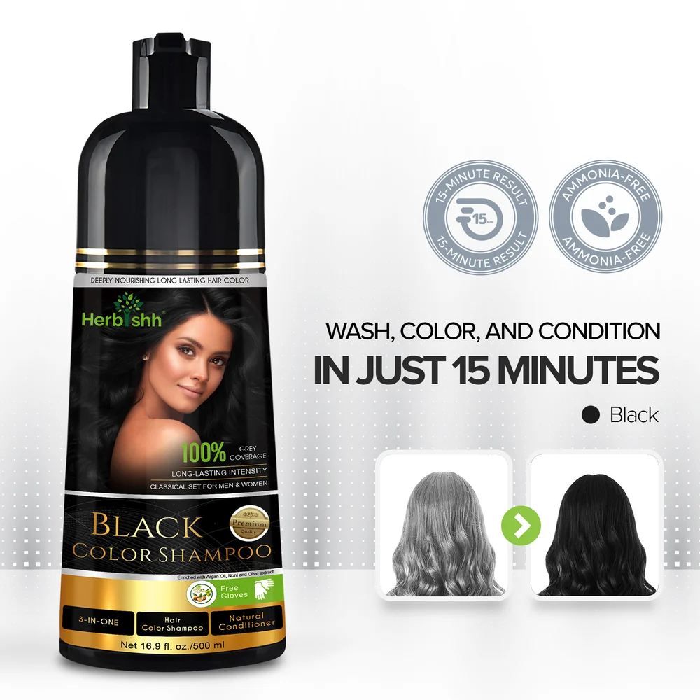 Herbishh Black Hair Color Shampoo | 3-in-1 Hair Dye | Ammonia-Free Grey Coverage-2