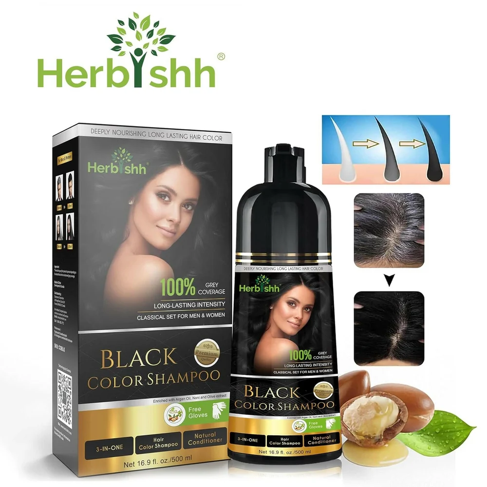 Herbishh Black Hair Color Shampoo | 3-in-1 Hair Dye | Ammonia-Free Grey Coverage-4